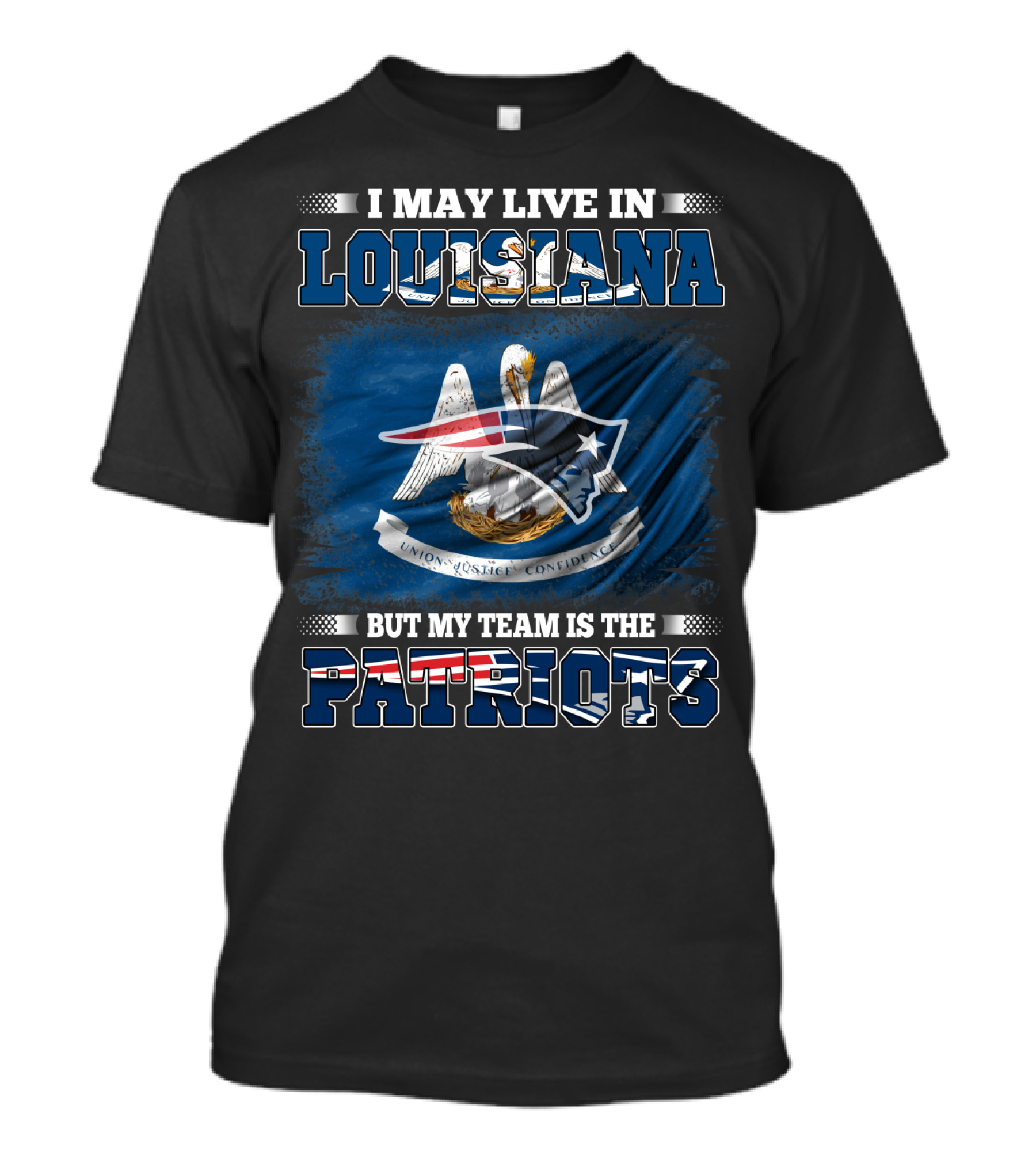 Louisiana Resident New England Patriots Fan With State Flag And Team T-Shirt