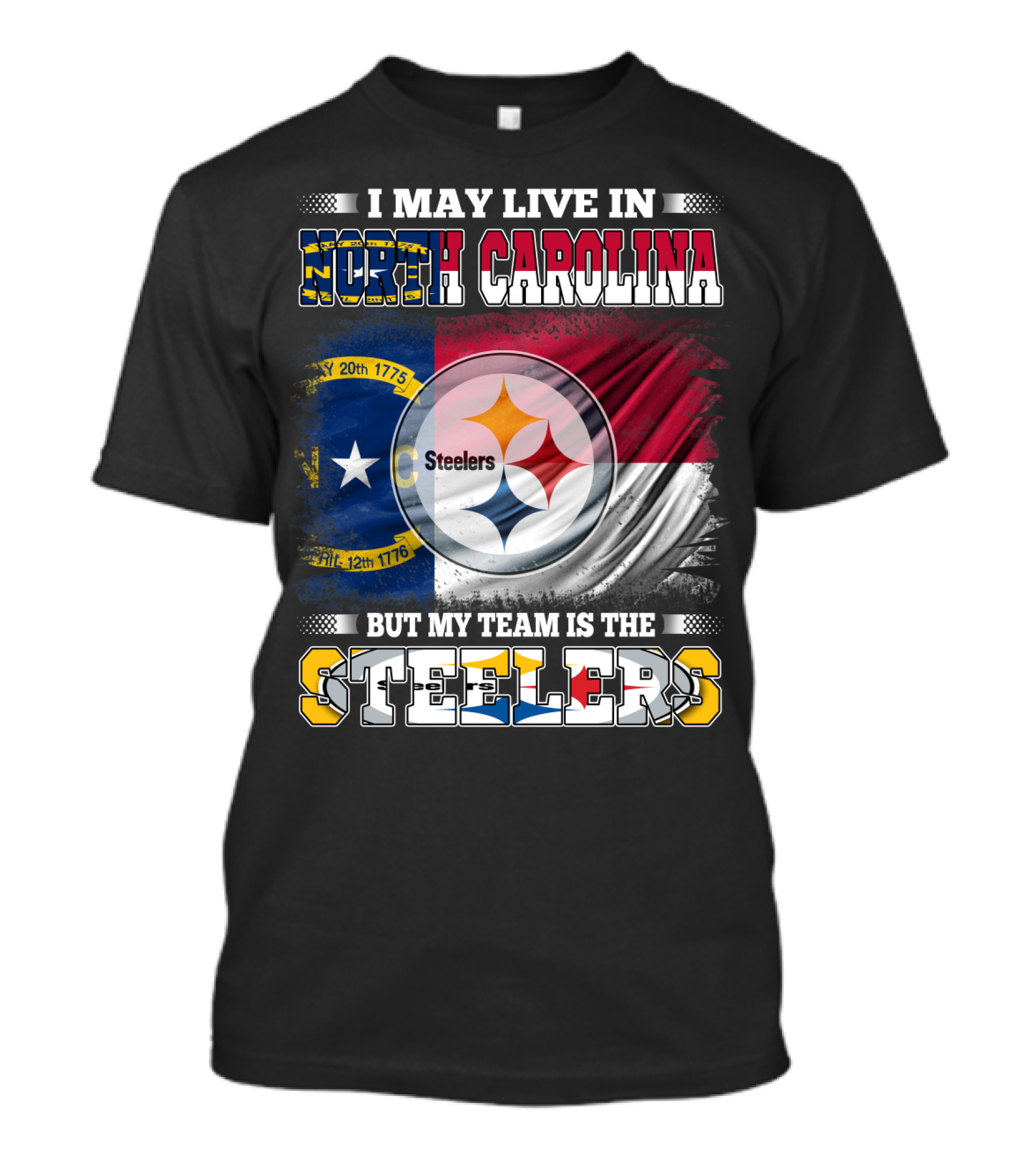 I May Live In North Carolina With The Steelers Logo And Team Spirit T-Shirt