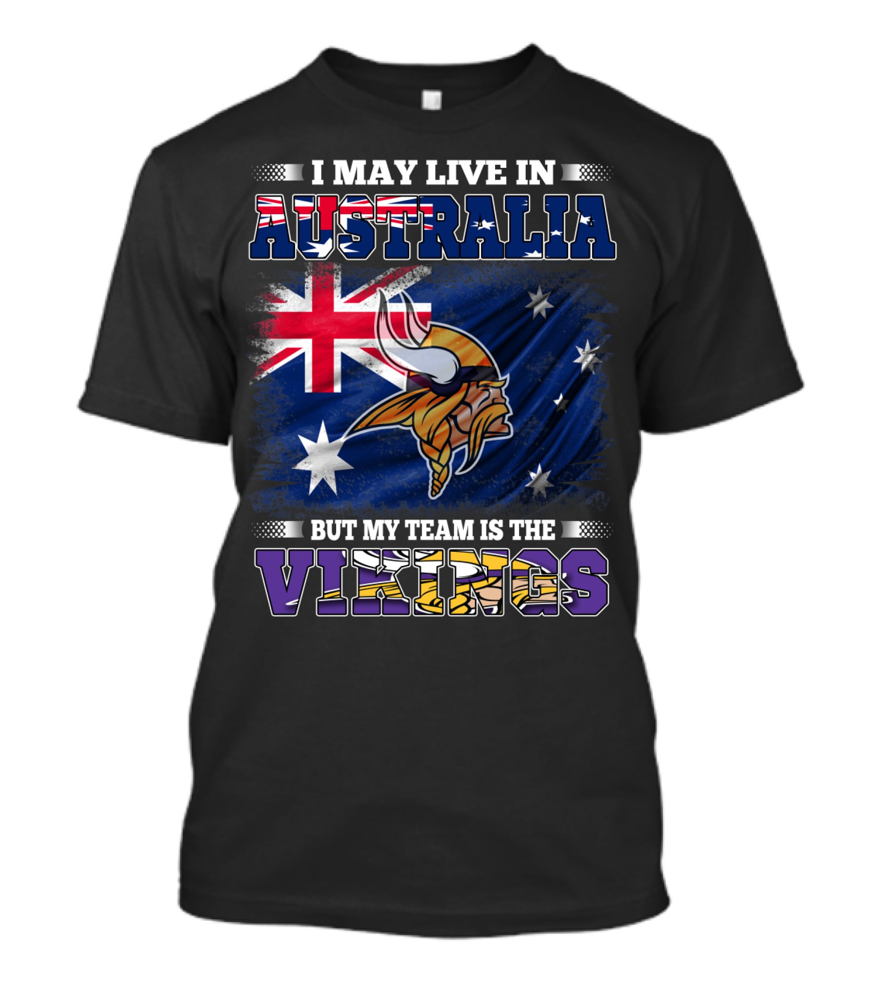 I May Live In Australia But My Team Is The Vikings Nordic Warrior And Australian Flag Fusion T-Shirt