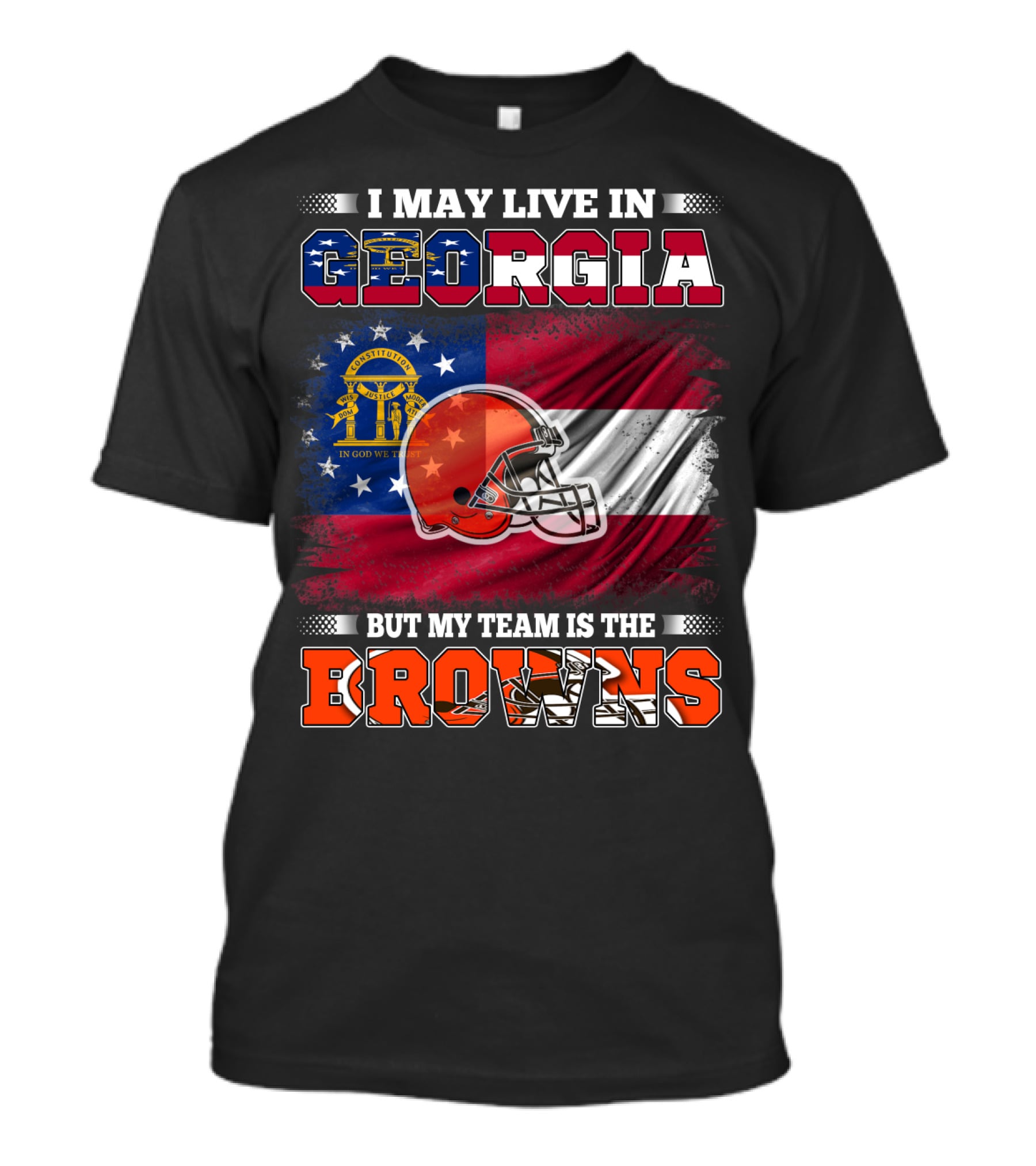 I May Live In Georgia But My Team Is The Browns Football Helmet Flag T-Shirt