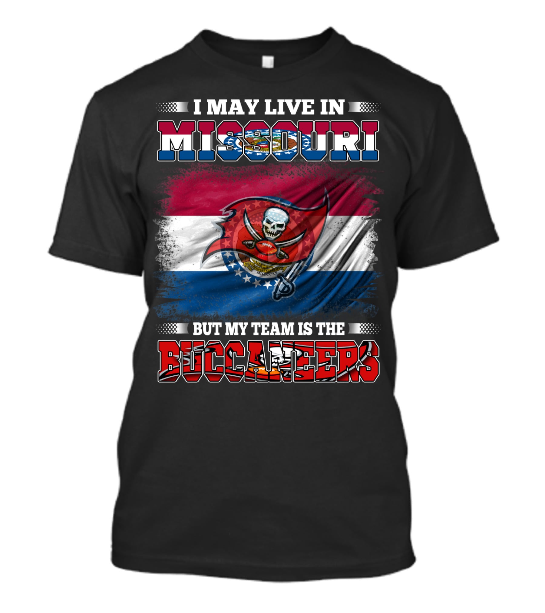 Missouri Fan With Buccaneers Pride And Team Spirit Flag T-Shirt