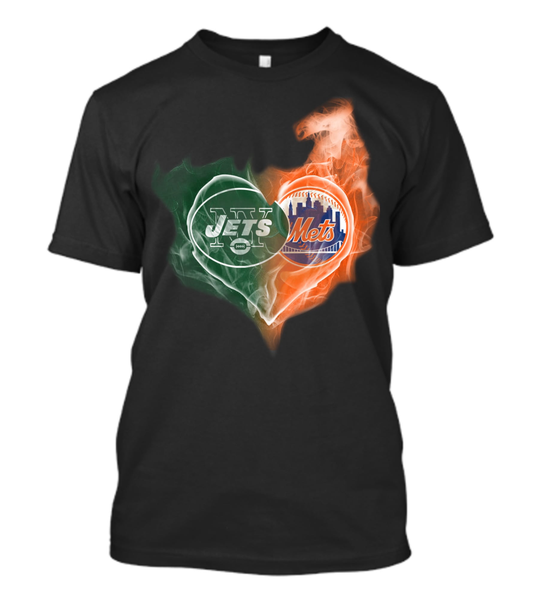 New York Jets Mets Heart Smoke Logo Fusion T-Shirt