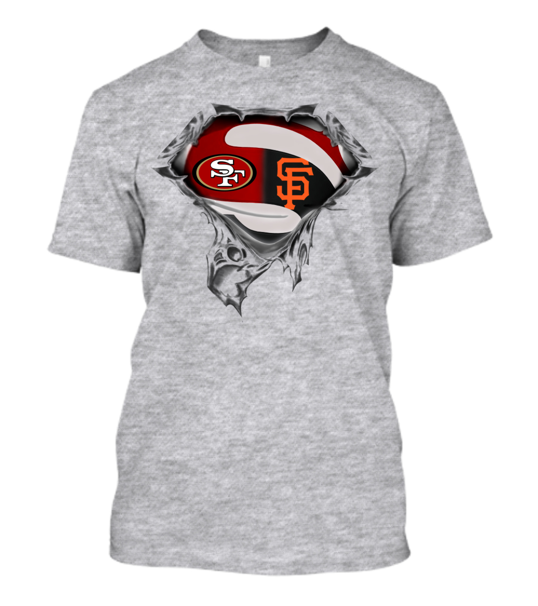 Sf 49ers And Giants Logos Inside Superhero Style T-Shirt