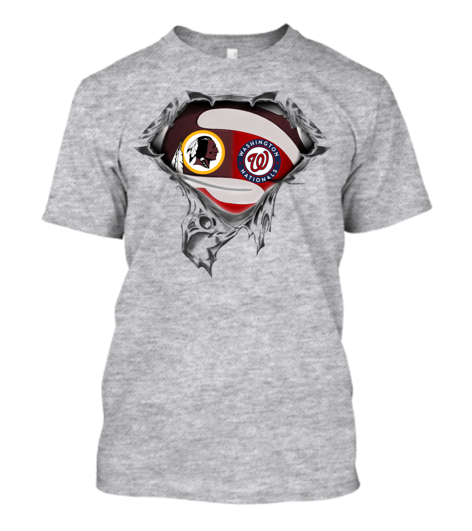 Washington Redskins Nationals Team Crossover With Torn Silver Shield T-Shirt