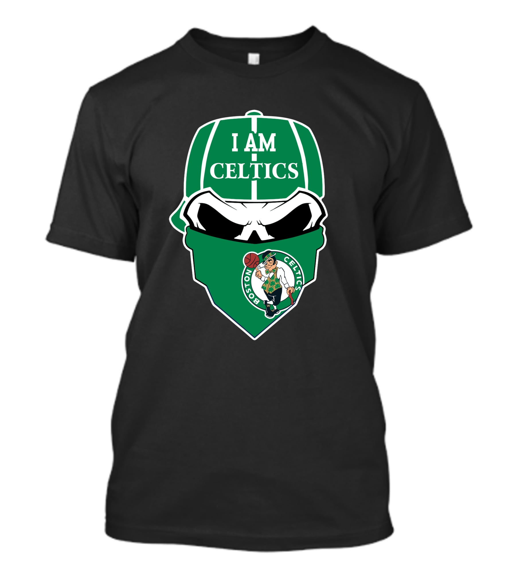 I Am Celtics Boston Celtics Skull Logo Green Cap Bandana T-Shirt