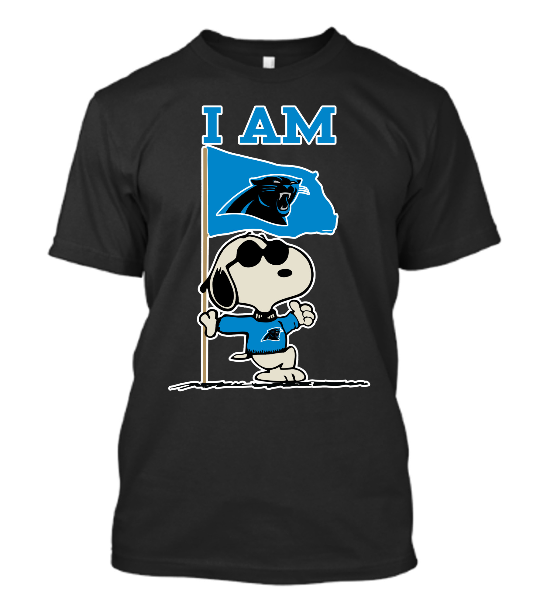 Carolina Panthers Snoopy I Am Peanuts Blue Flag T-Shirt