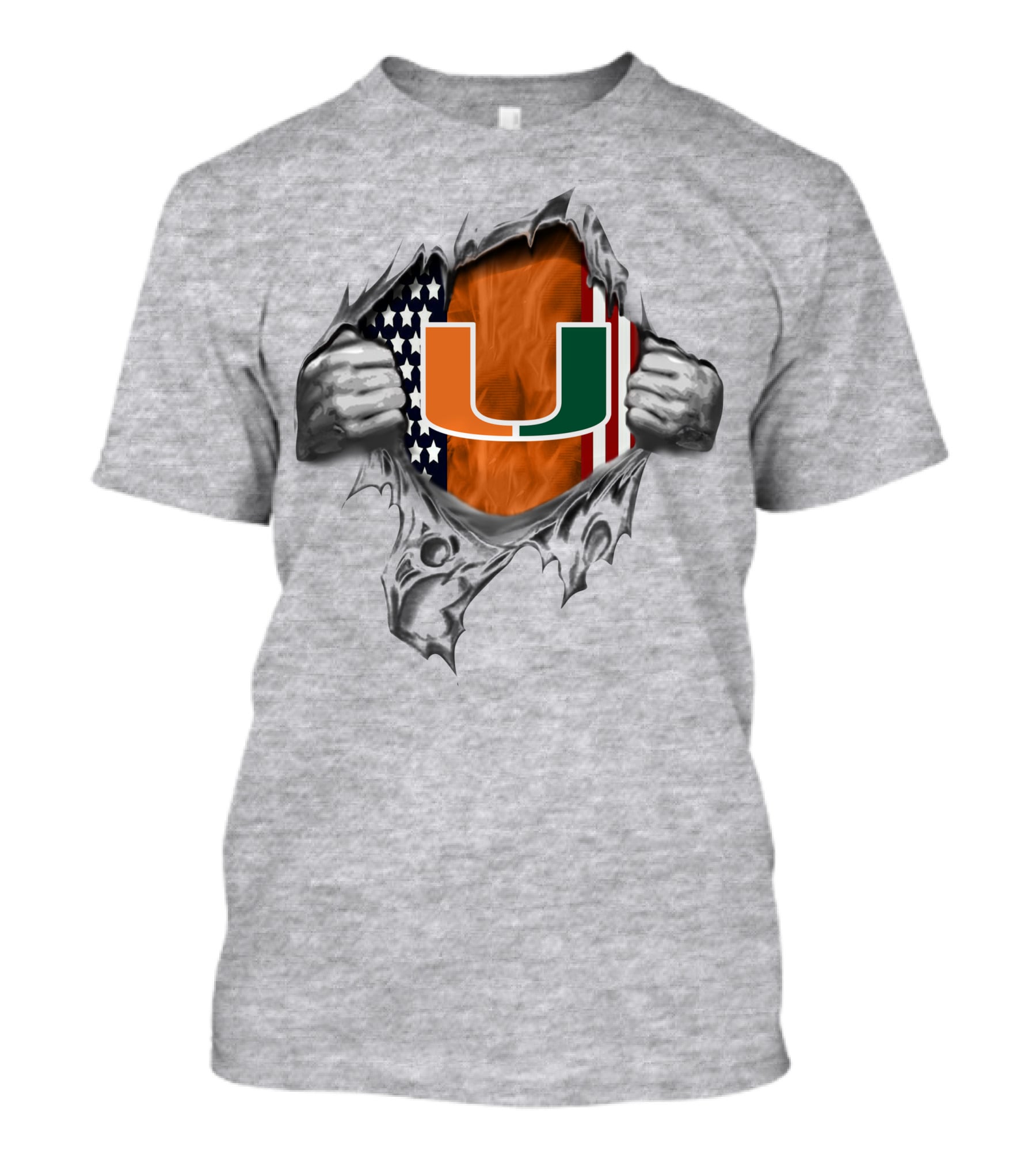 Usa Flag Miami Hurricanes U Logo Burst T-Shirt