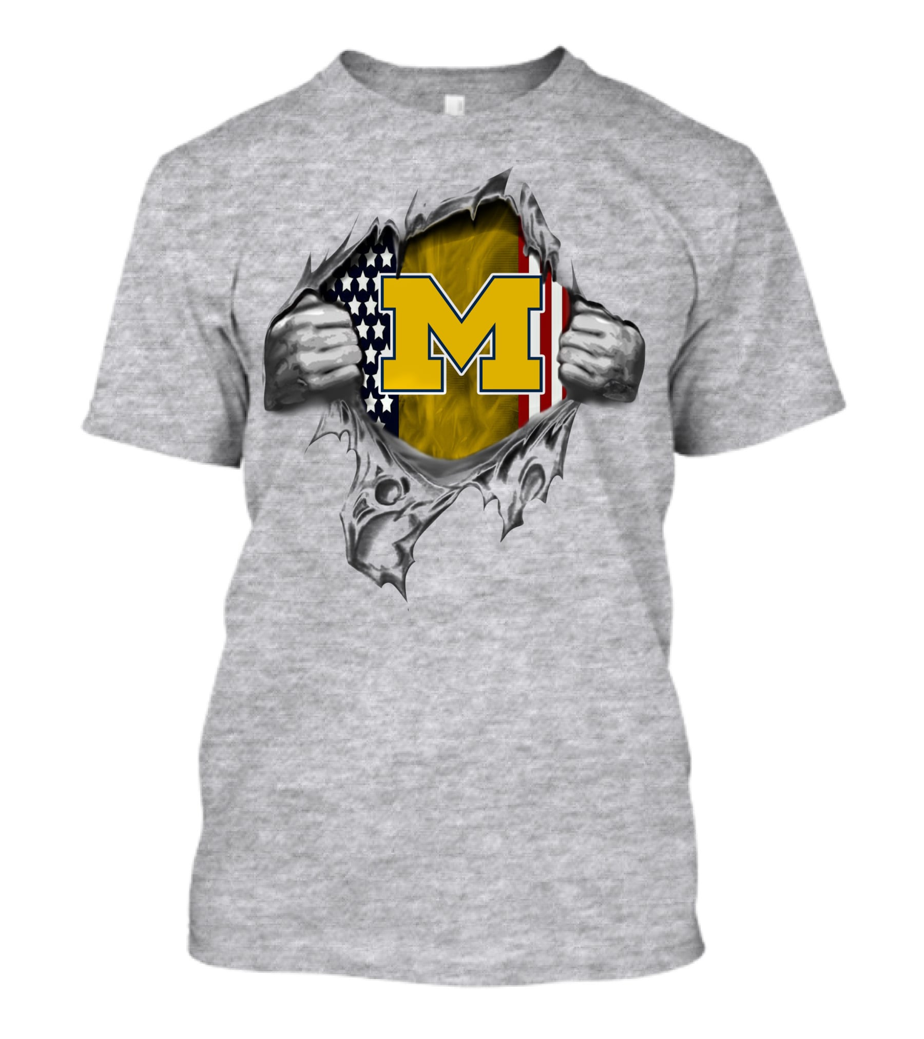 Michigan Wolverines M Logo With American Flag Tear T-Shirt