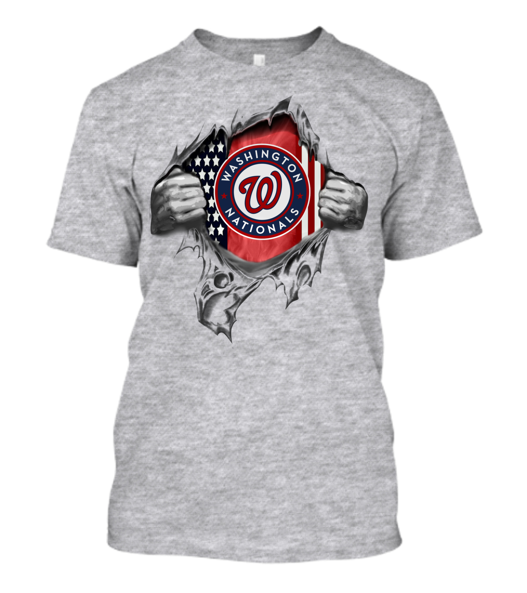 Washington Nationals American Flag Logo Hidden Behind Ripped Surface T-Shirt