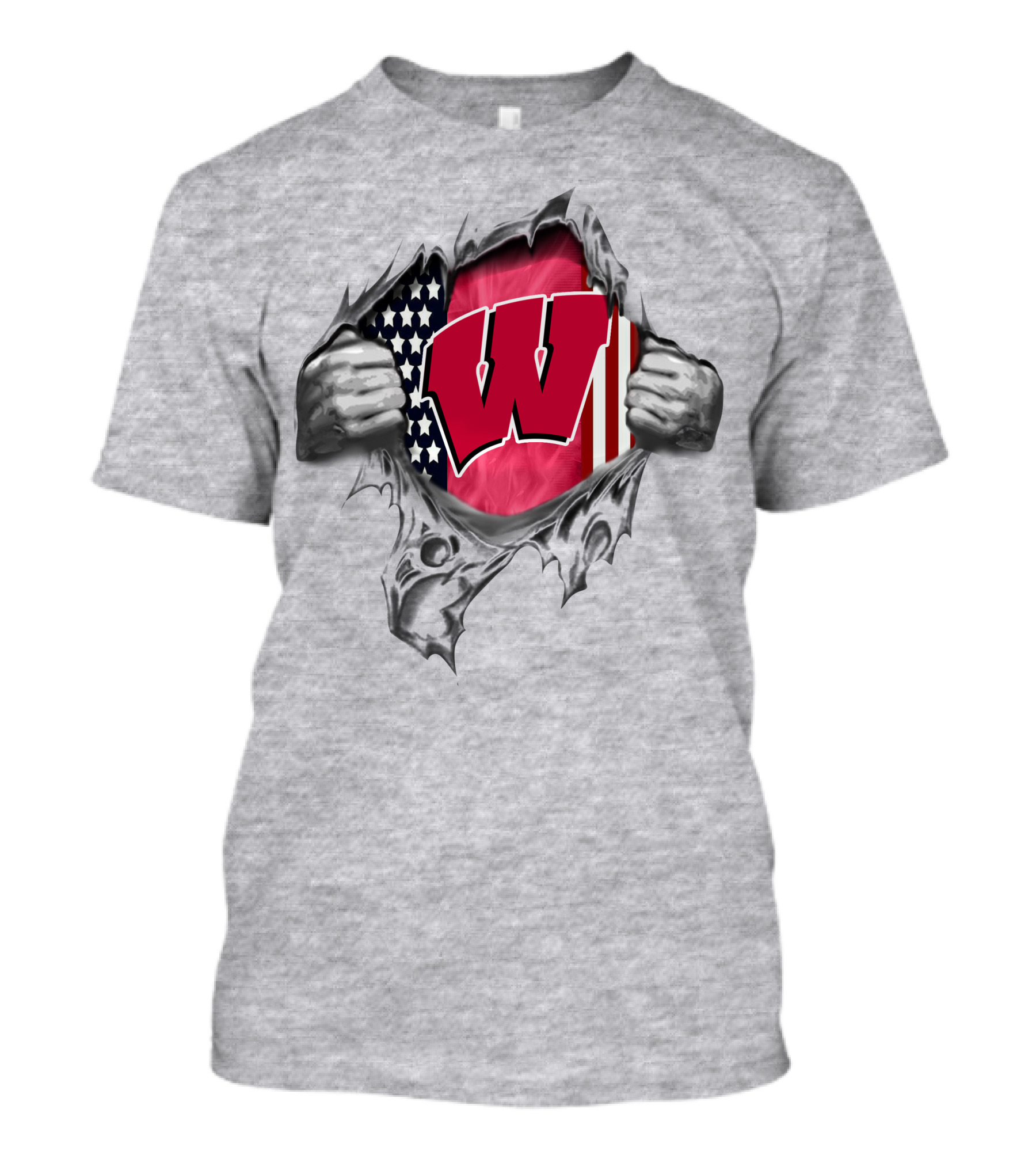 American Flag Wisconsin Badgers Logo W Torn Skin T-Shirt