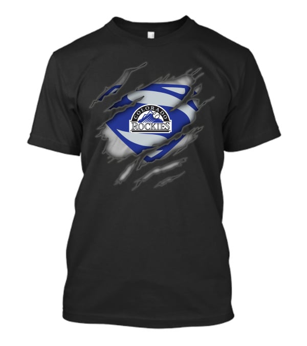 Colorado Rockies Emblem With Superman Style Rip Effect T-Shirt
