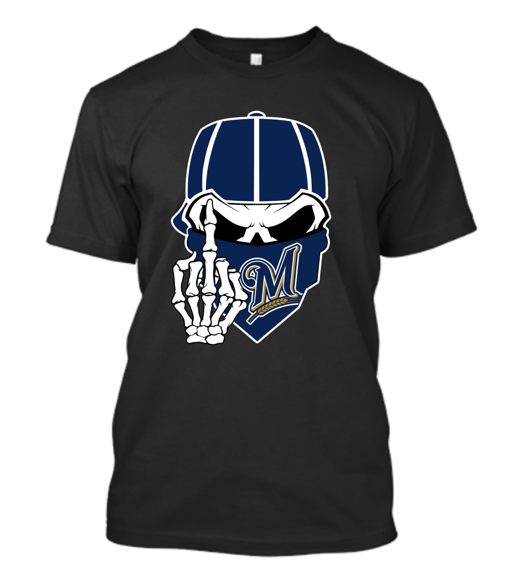 Milwaukee Brewers Skull And Skeleton Hand T-Shirt