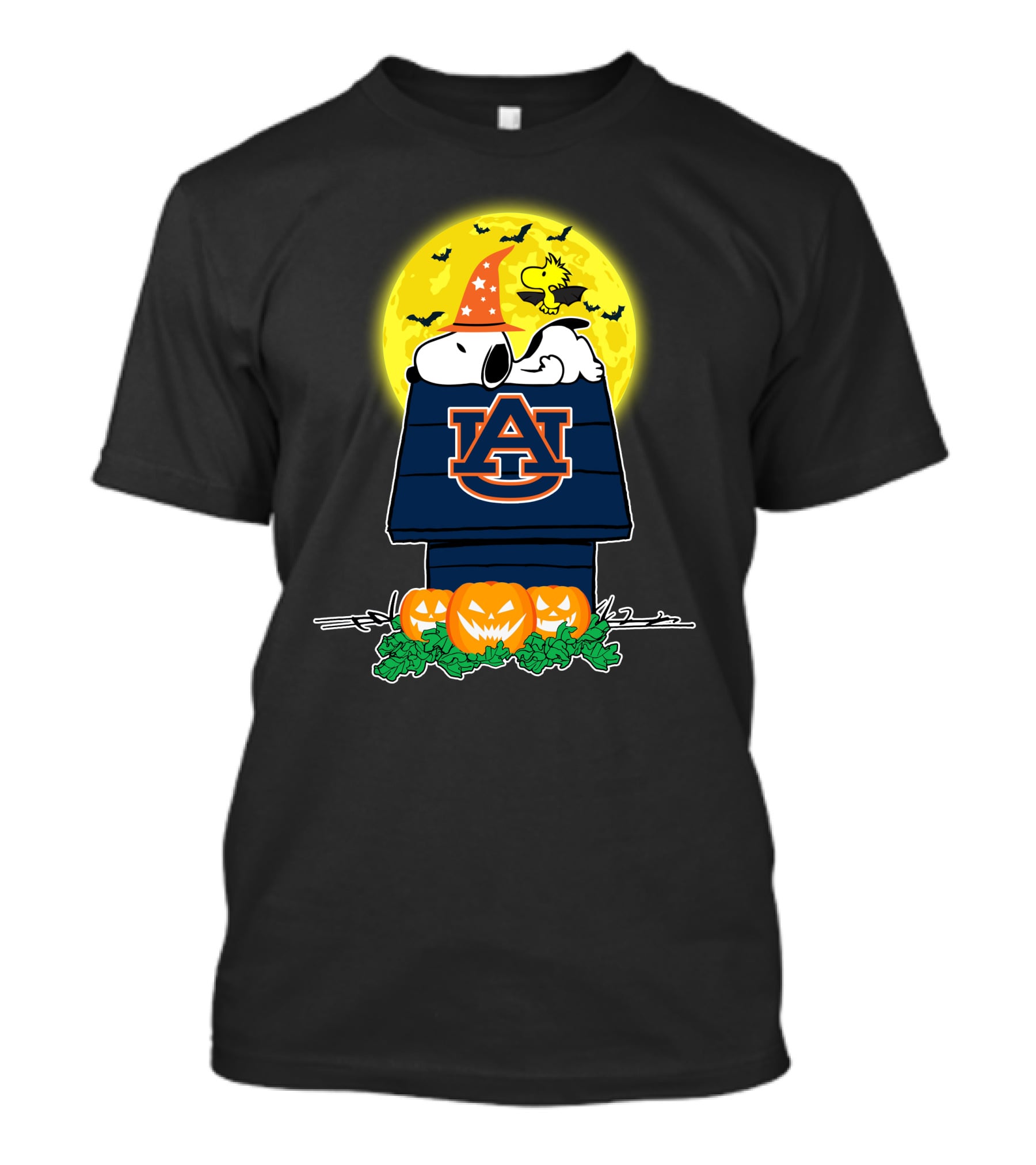 Auburn Tigers Snoopy Halloween Peanuts Pumpkin Moon Woodstock T-Shirt