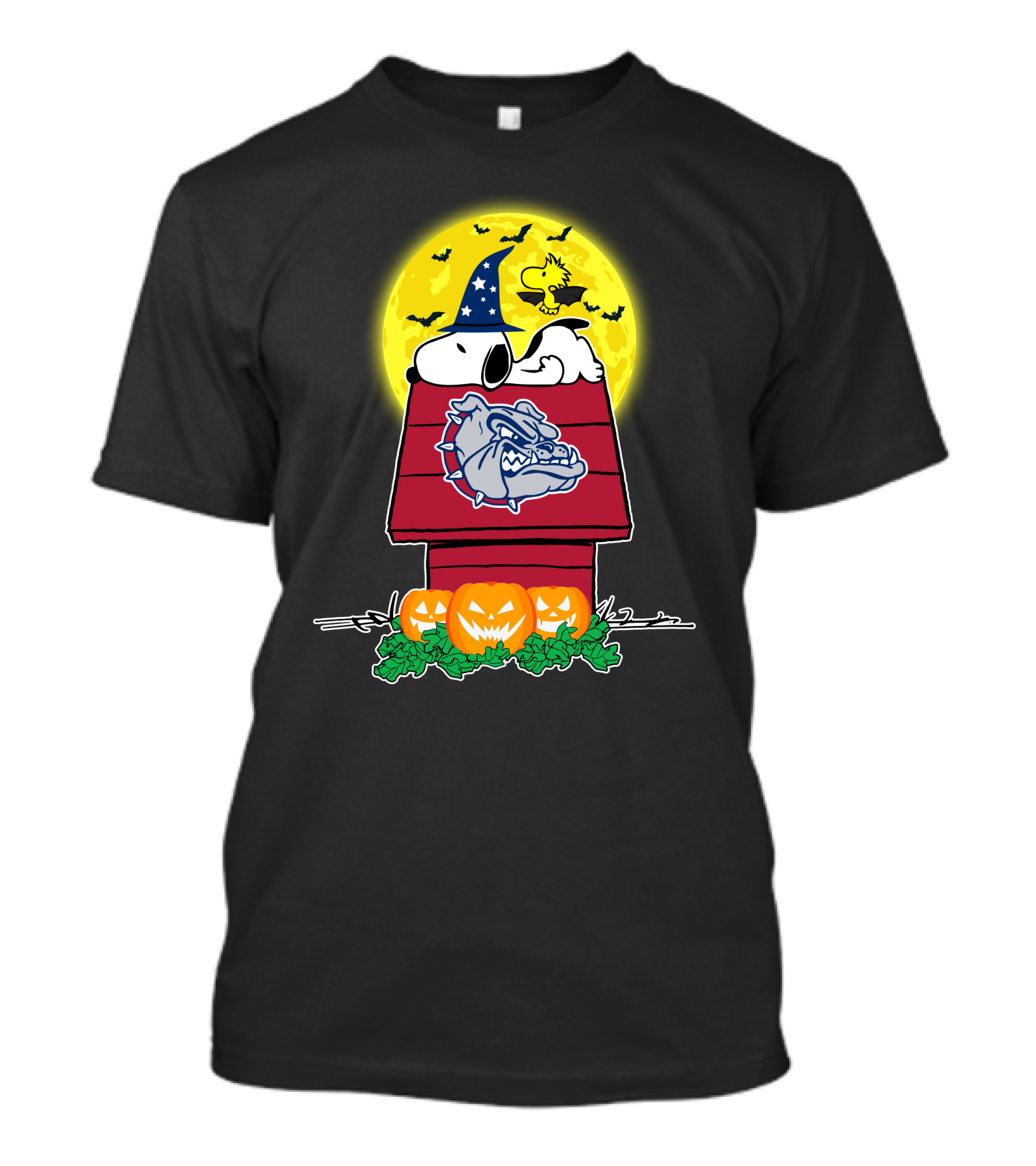 Gonzaga Bulldogs Snoopy Woodstock Halloween Pumpkins Moon T-Shirt