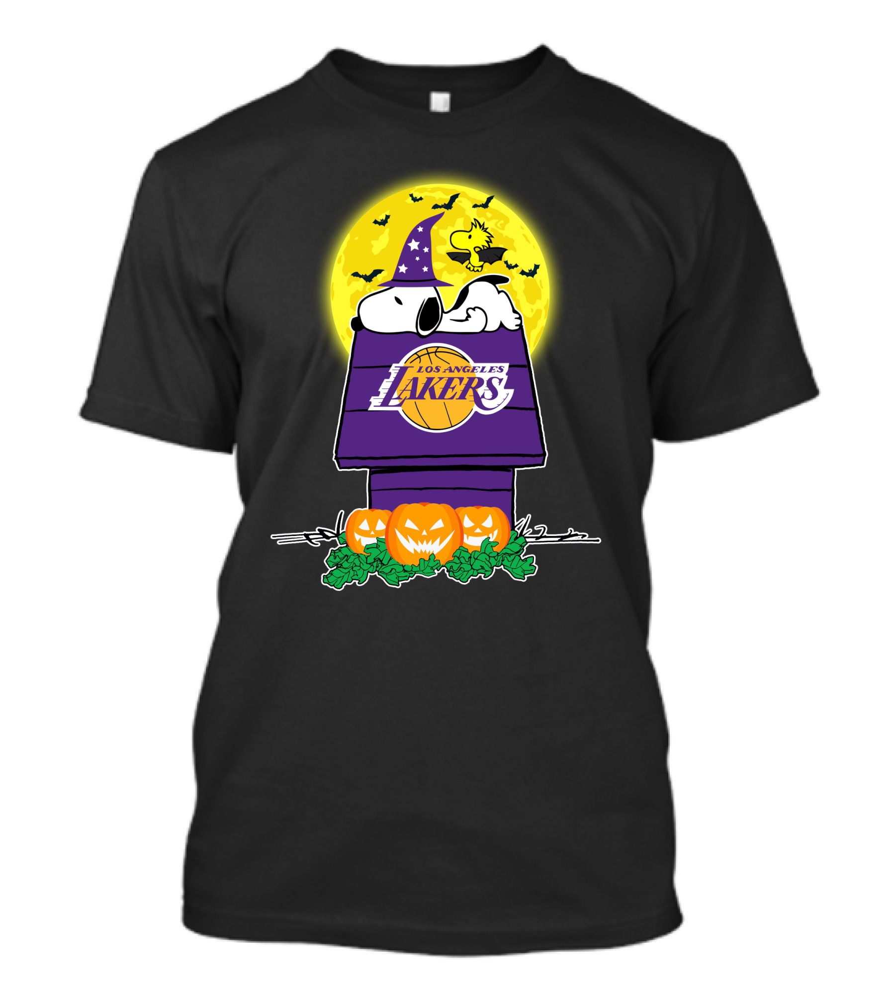 Los Angeles Lakers Snoopy Halloween Pumpkin Moon Bats T-Shirt