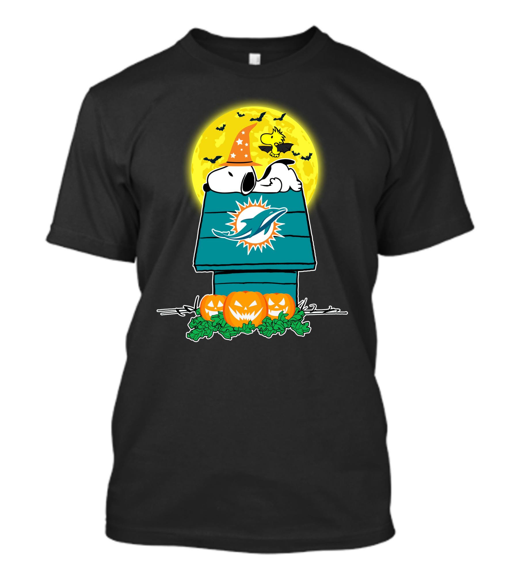 Miami Dolphins Snoopy Halloween Pumpkins Full Moon T-Shirt
