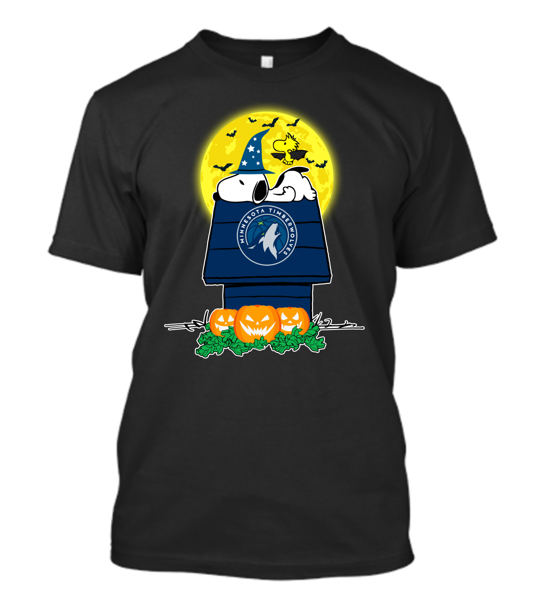 Minnesota Timberwolves Snoopy Halloween Moon Pumpkins Woodstock Bats T-Shirt