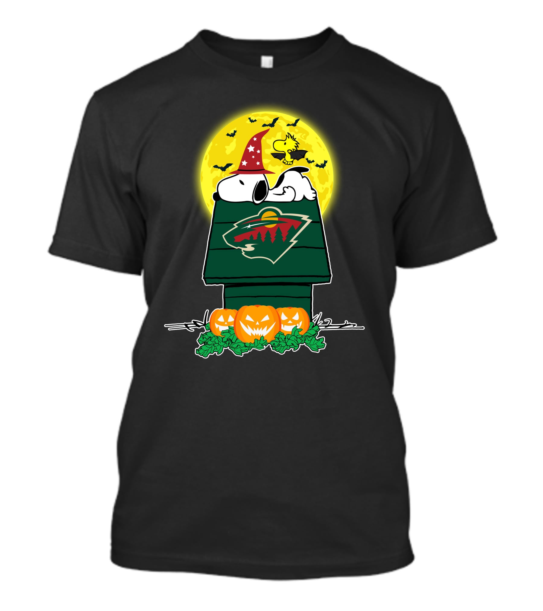 Minnesota Wild Snoopy Halloween Peanuts Jack-O'-Lanterns Woodstock Moon T-Shirt