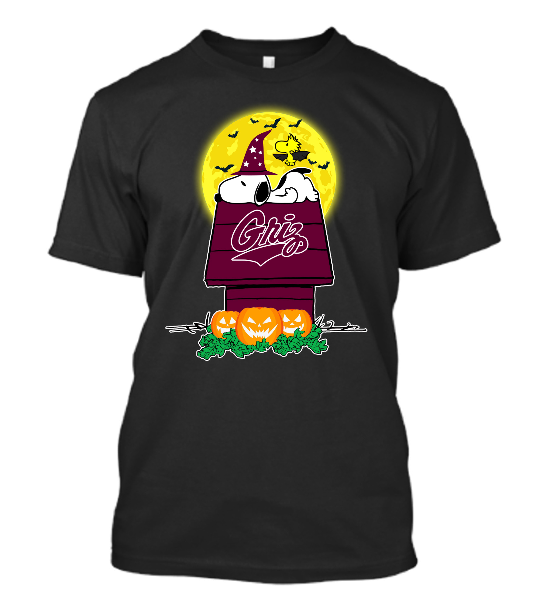 Montana Grizzlies Snoopy Woodstock Halloween Pumpkins Moon T-Shirt