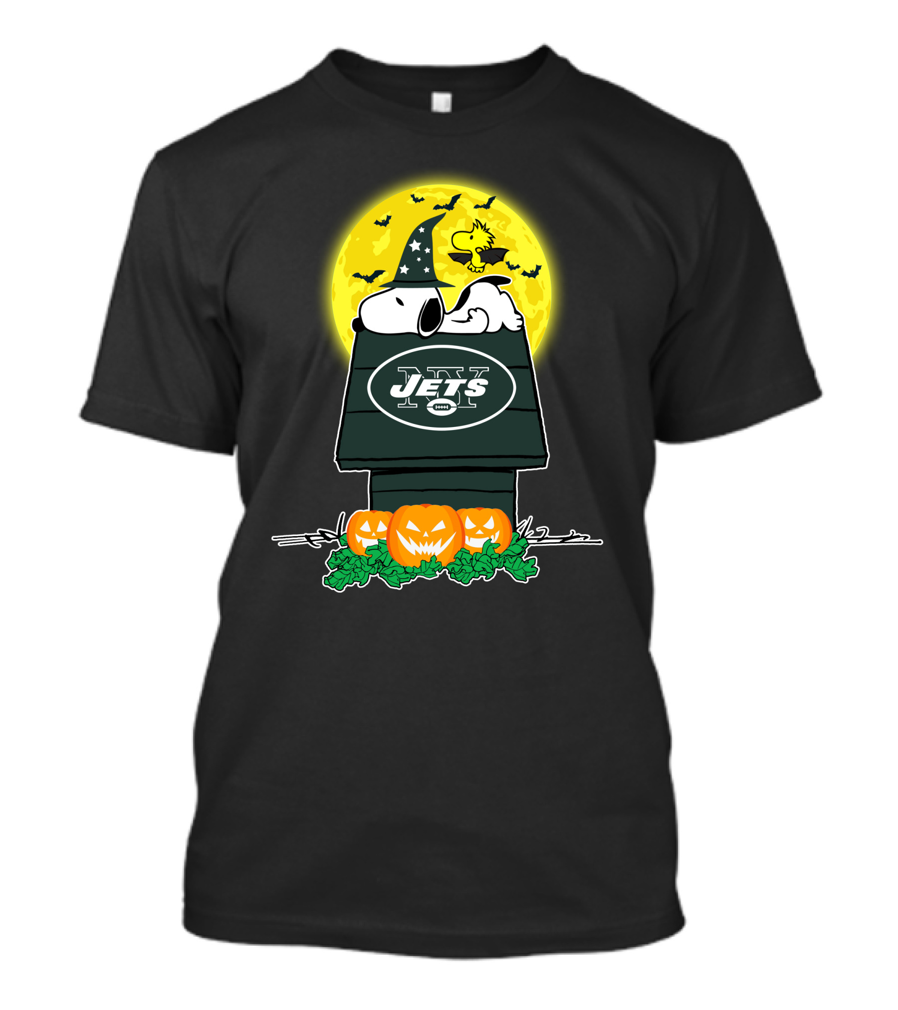 New York Jets Snoopy Halloween Pumpkin Moon House T-Shirt