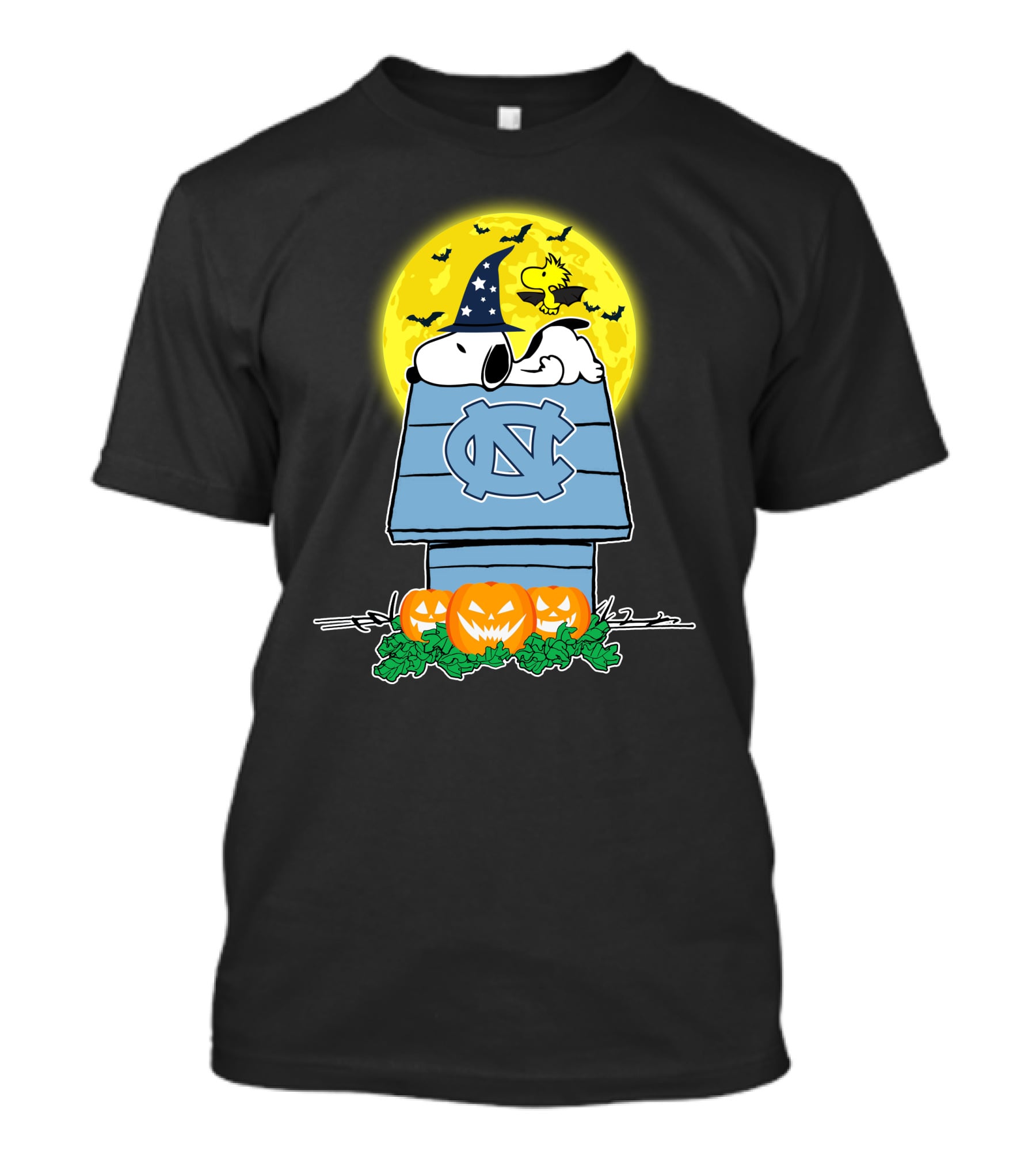 Snoopy North Carolina Tar Heels Halloween Pumpkins Moon T-Shirt