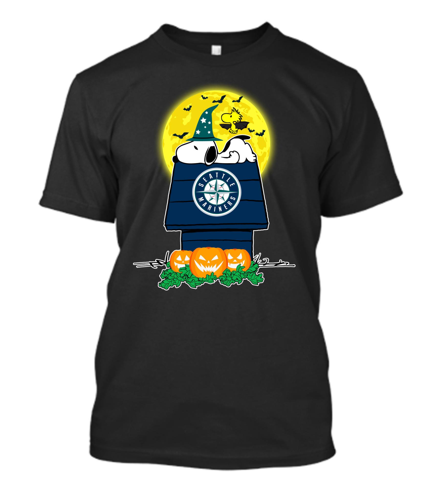 Seattle Mariners Snoopy Halloween Moon Pumpkins T-Shirt