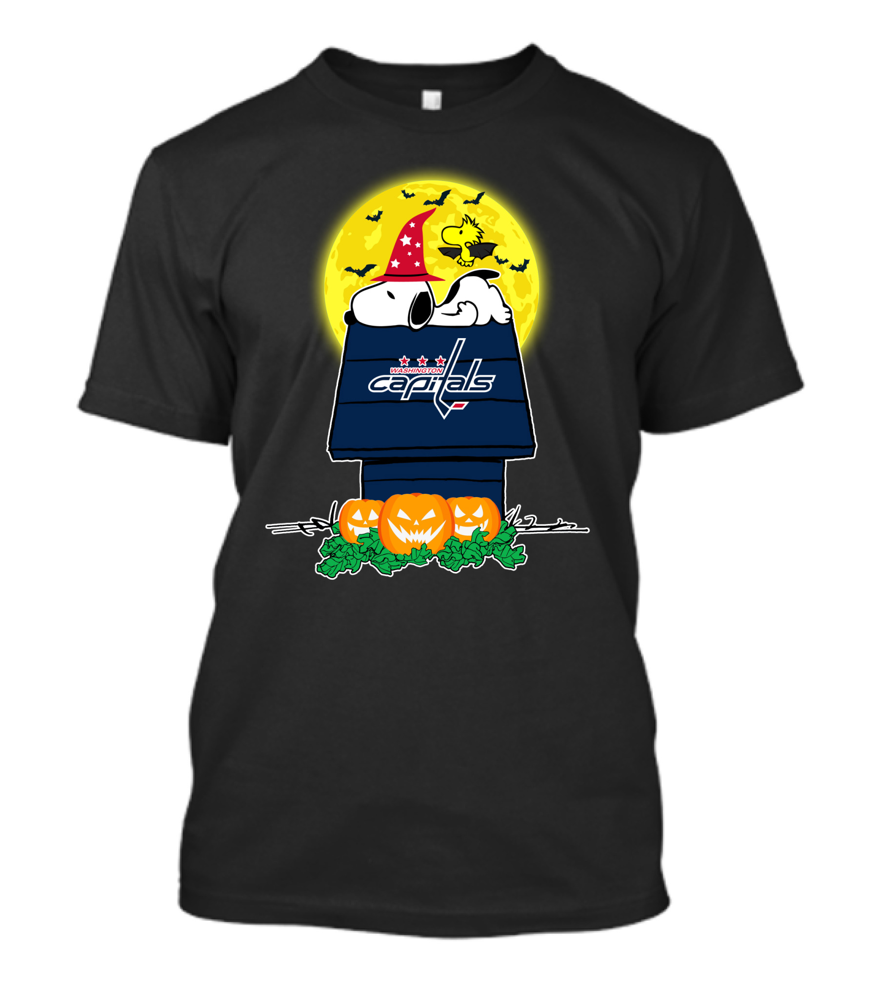 Washington Capitals Snoopy Halloween Moon Pumpkin Scene T-Shirt