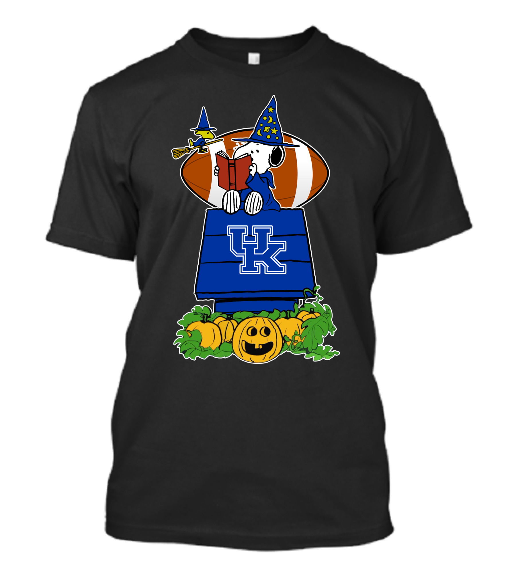Kentucky Wildcats Snoopy Halloween Witch Reading With Football And Pumpkins T-Shirt