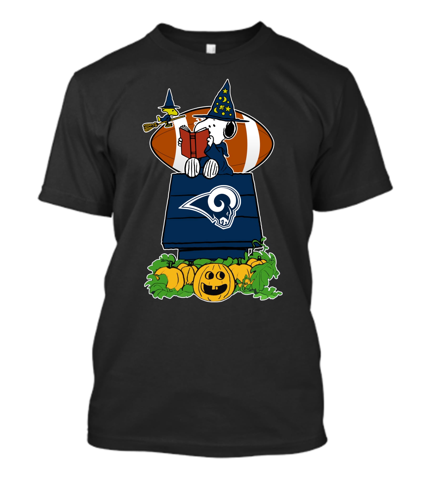Los Angeles Rams Halloween Snoopy With Football And Pumpkins T-Shirt