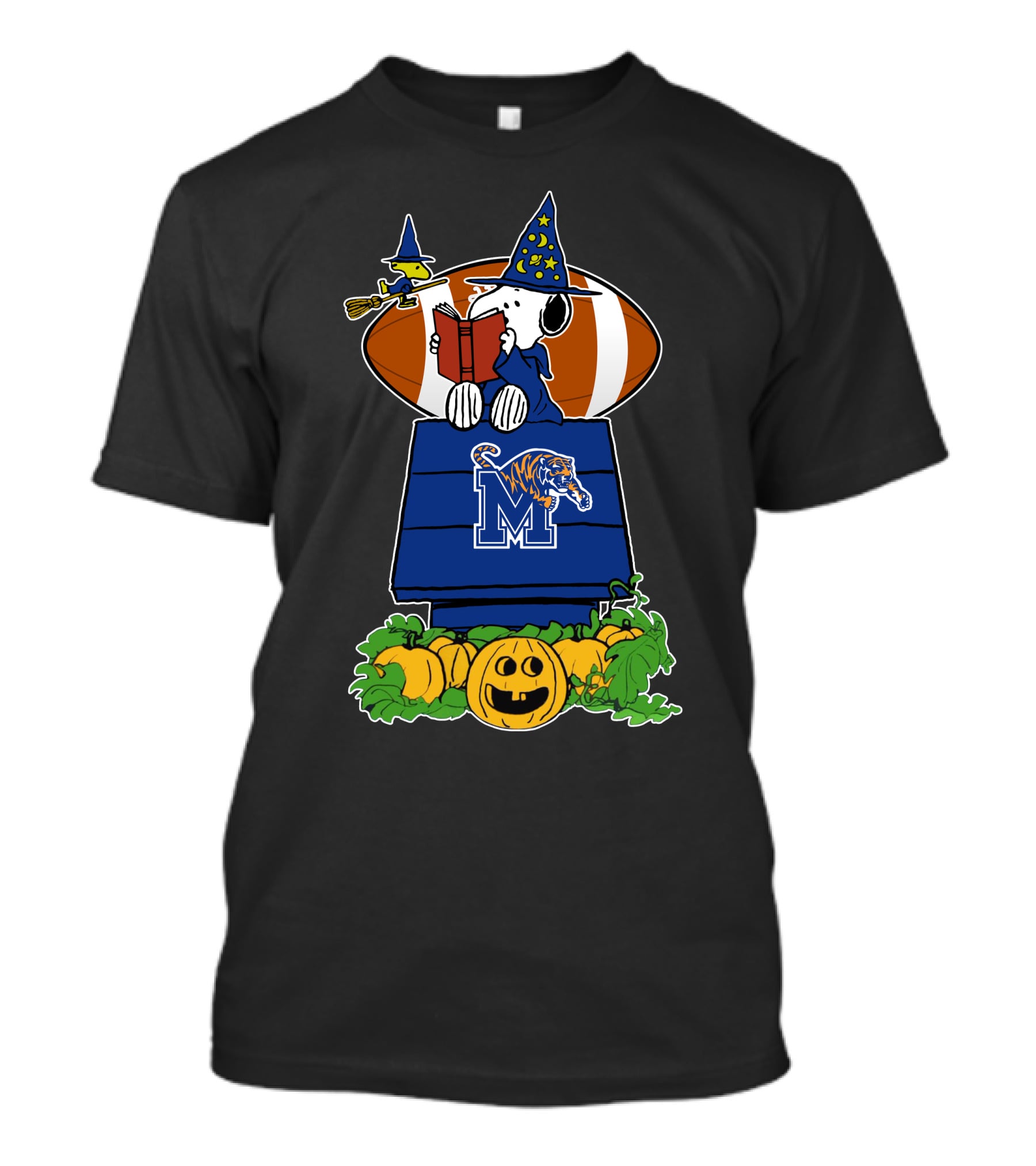 Memphis Tigers Snoopy Halloween Football Wizard Witch Peanuts Pumpkin T-Shirt