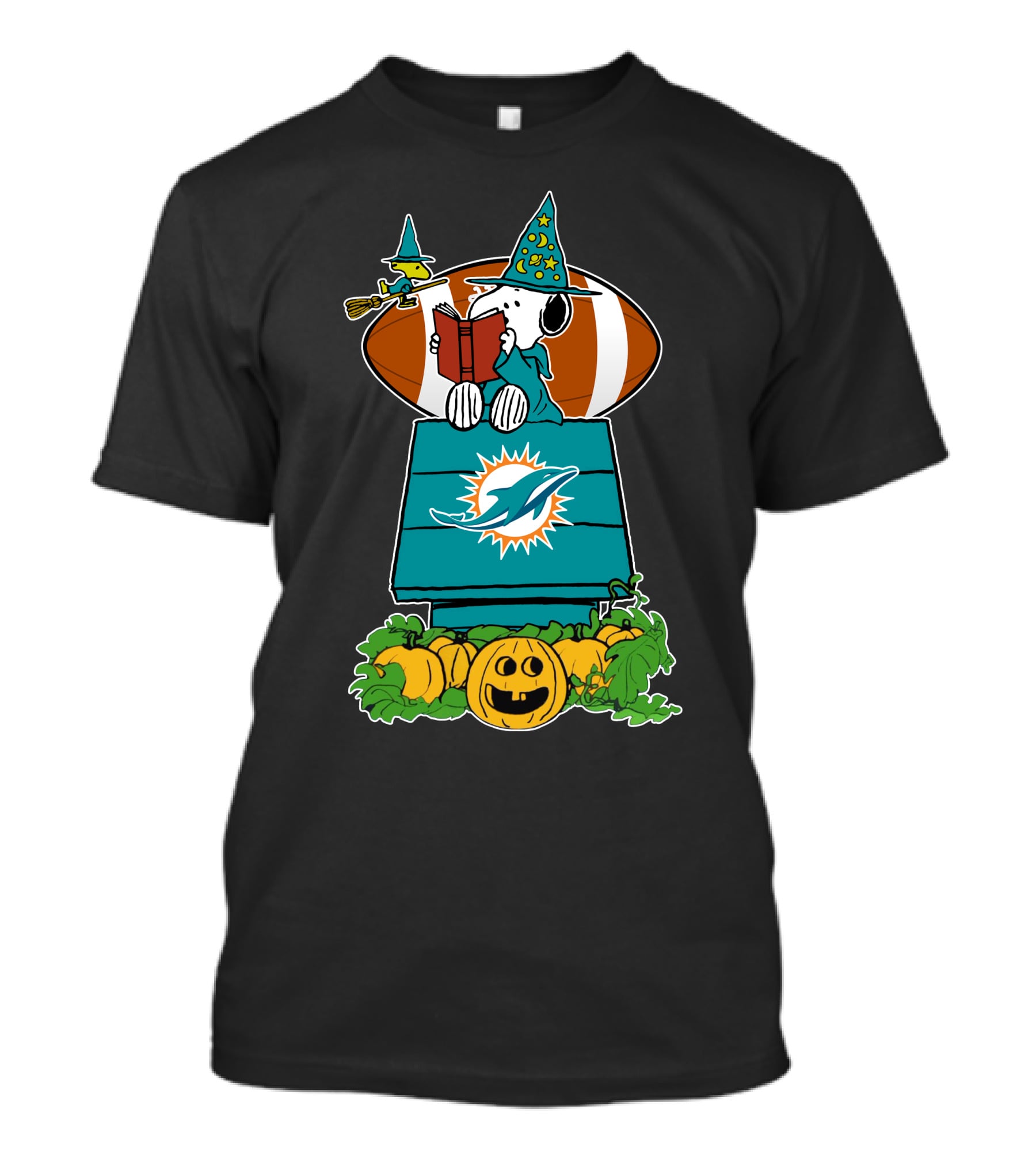 Miami Dolphins Snoopy Halloween Witch Pumpkin Football T-Shirt