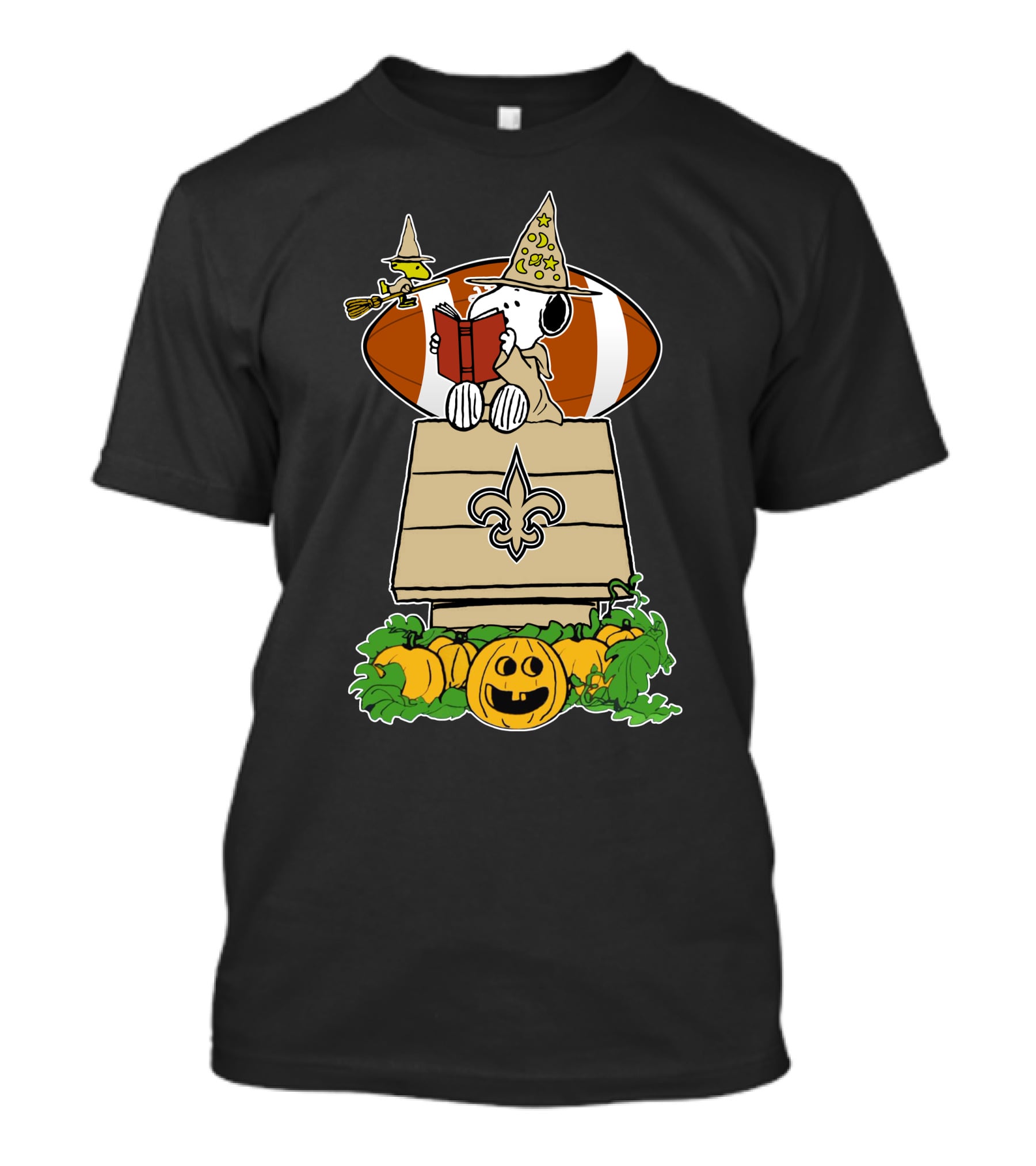 New Orleans Saints Snoopy Halloween Peanuts Witch Football Pumpkin Woodhouse T-Shirt