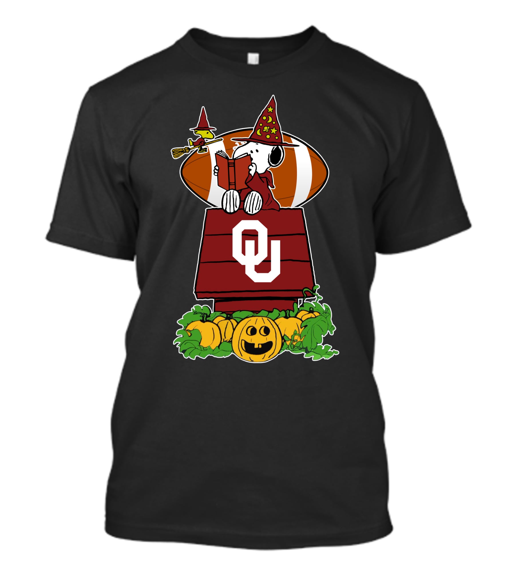 Oklahoma Sooners Snoopy Halloween Witch Woodstock Pumpkins Football T-Shirt