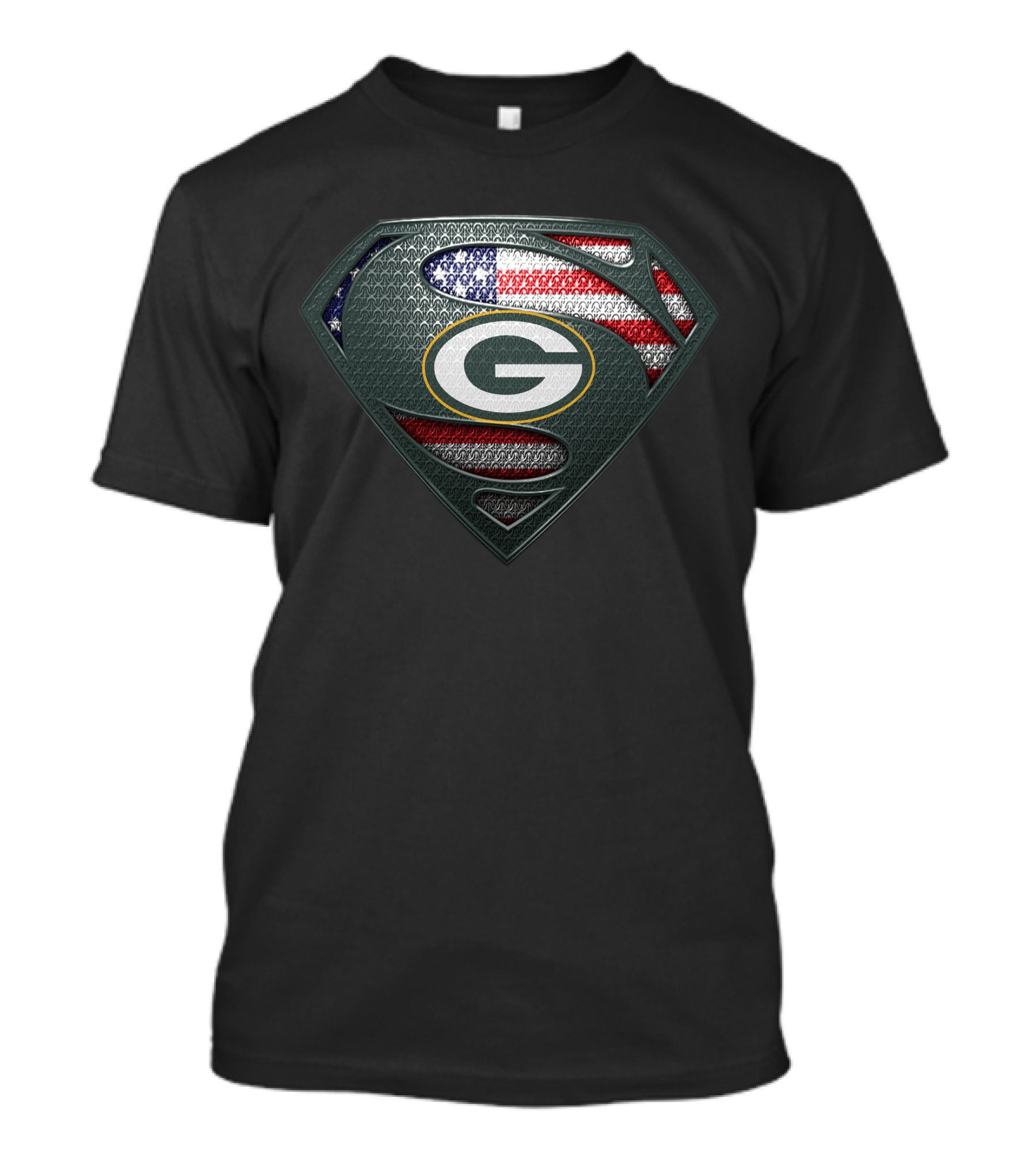 Green Bay Packers Superman American Flag Logo Fan T-Shirt