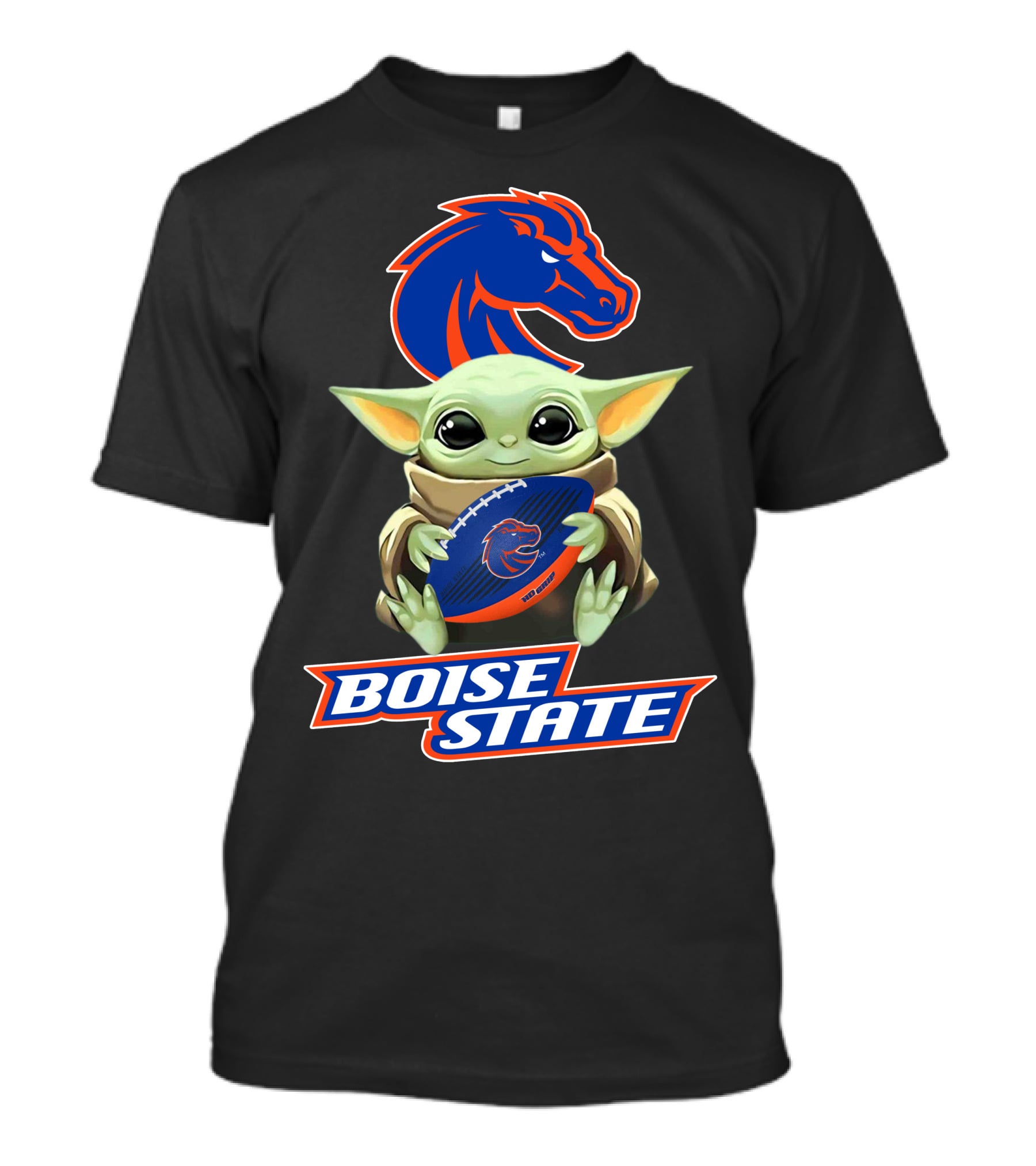 Boise State Broncos Baby Yoda Holding Football T-Shirt