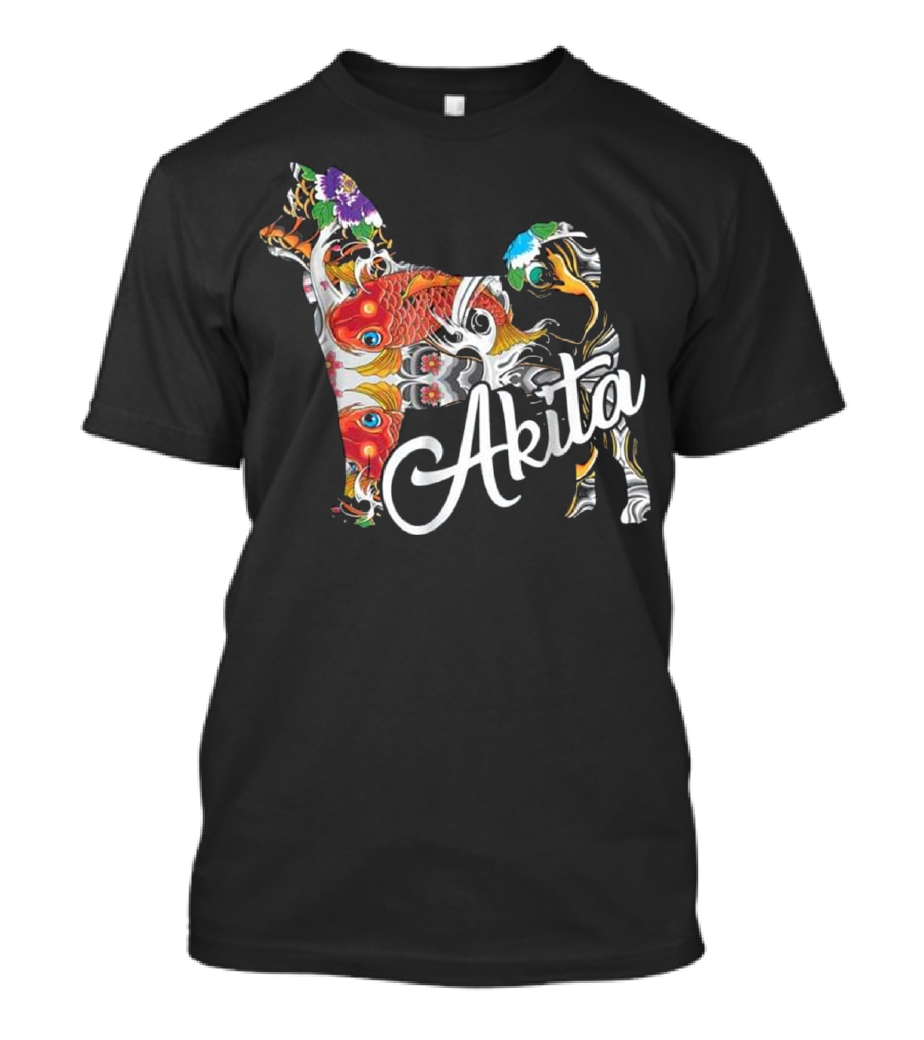 Akita Love Akita Colorful Fish Floral T-Shirt