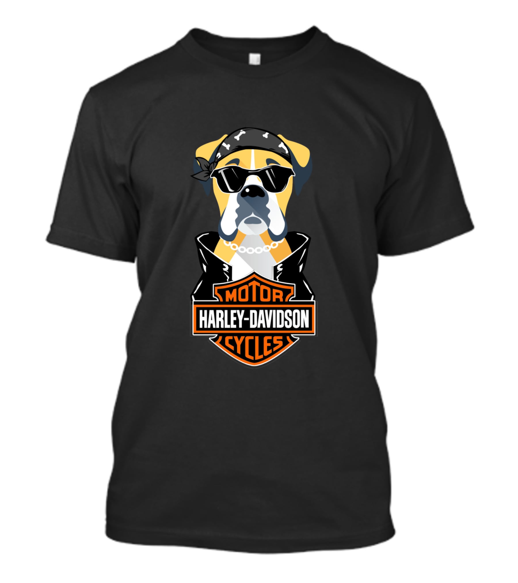 Harley Davidson Boxer Motorcycle Dog With Bandana And Sunglasses T-Shirt