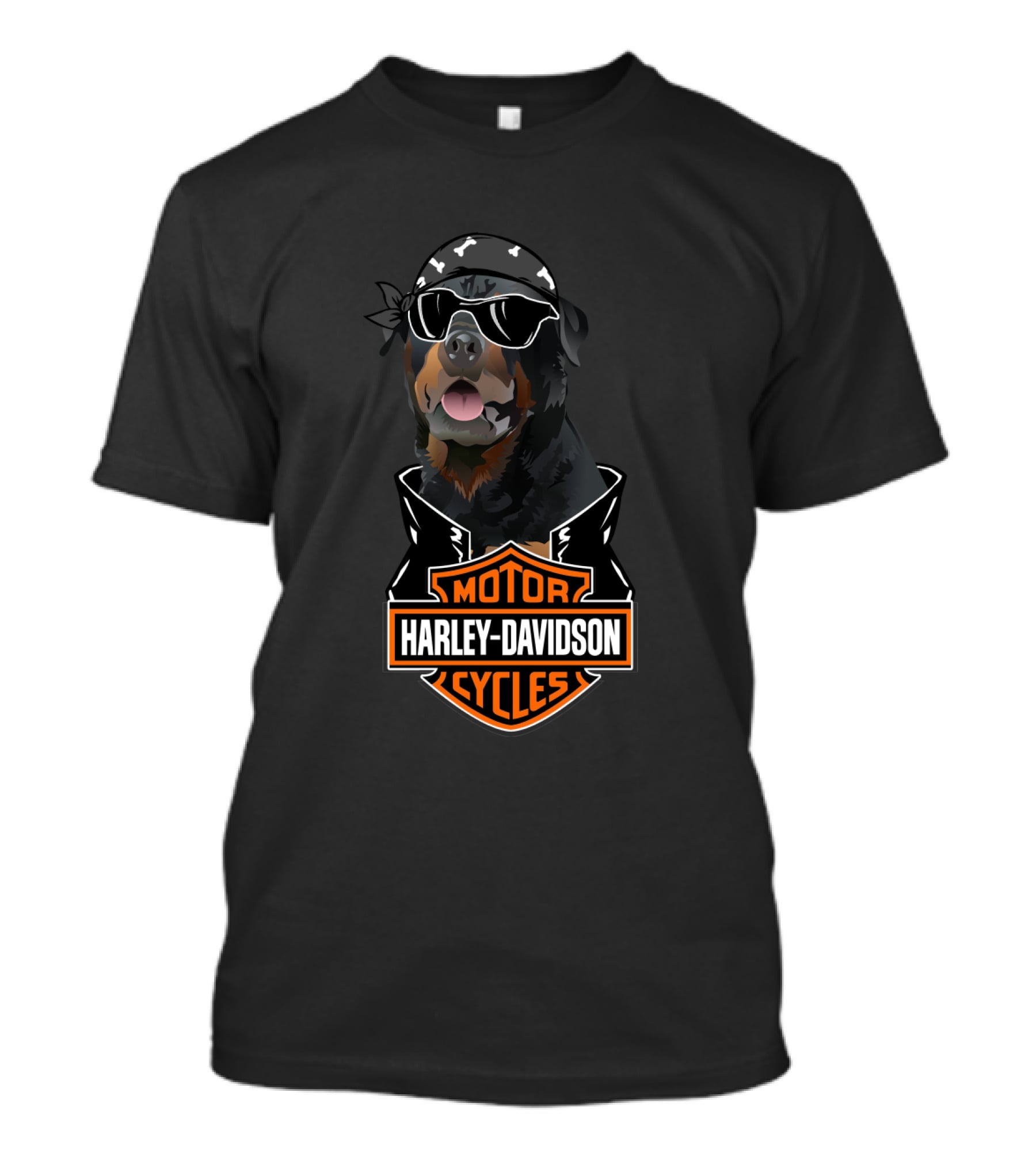 Rottweiler Harley Davidson Motorcycles Biker Bandana And Sunglasses T-Shirt