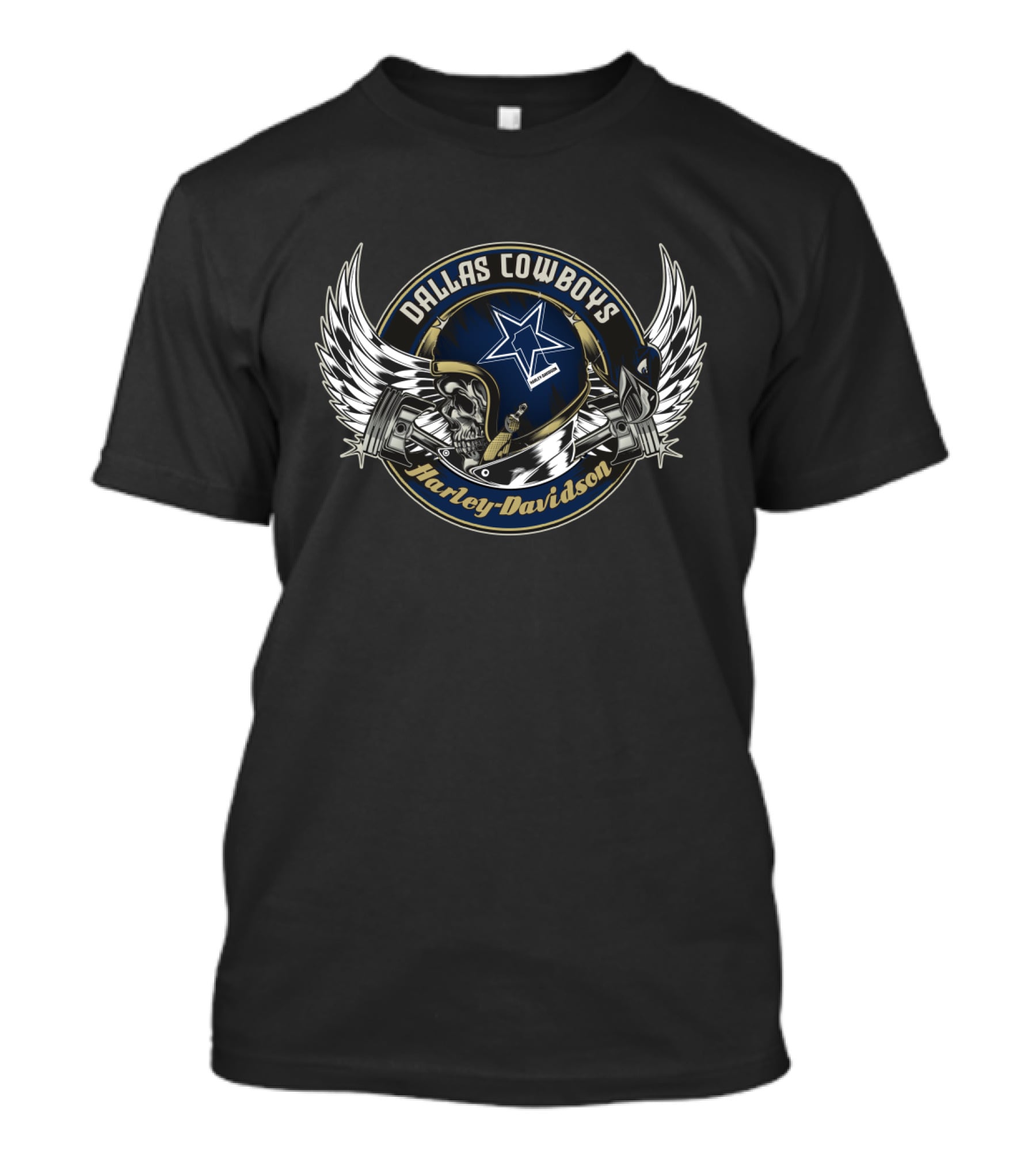 Dallas Cowboys Harley Davidson Skull With Wings And Star Helmet T-Shirt