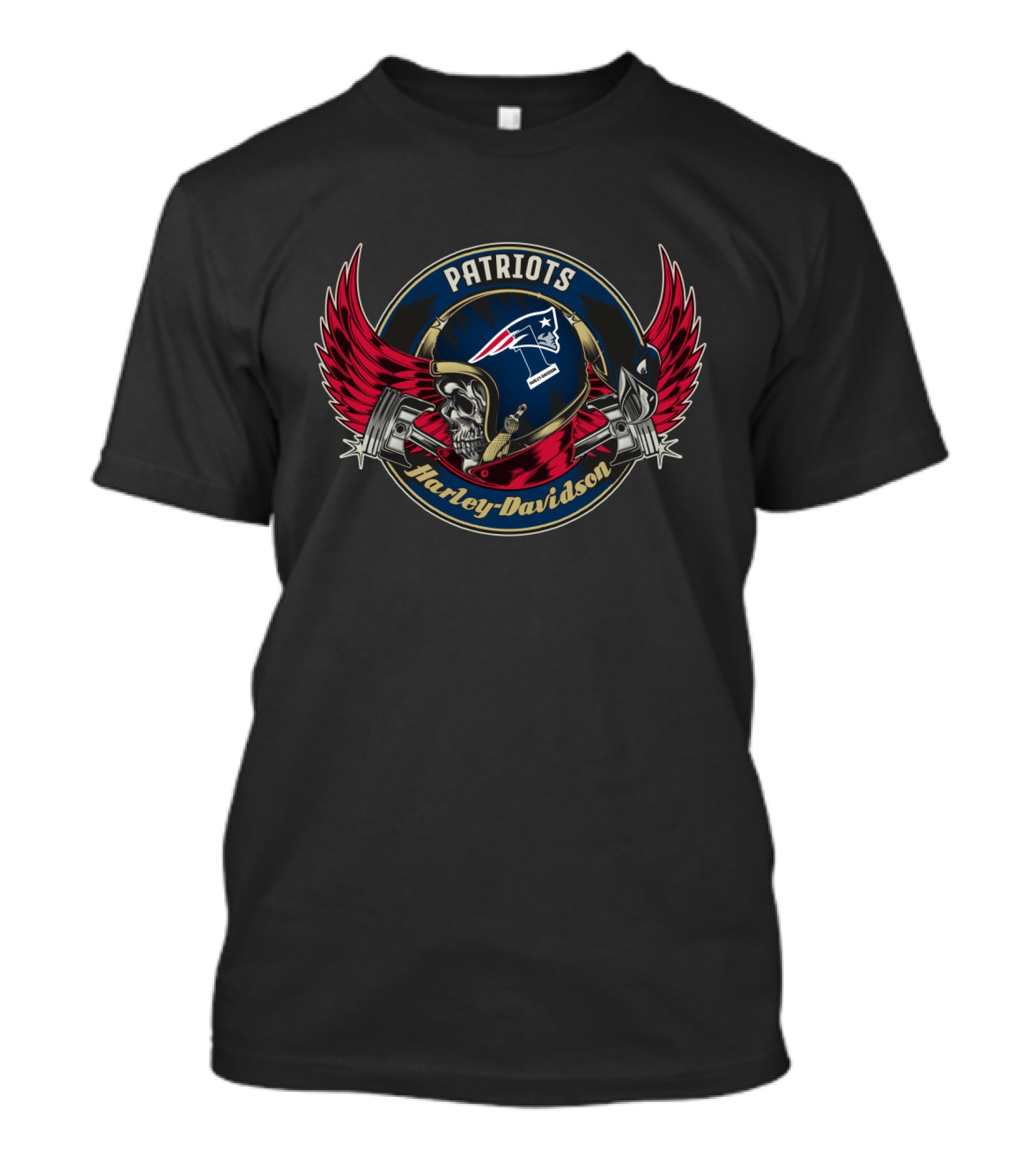 Patriots Harley Davidson Skull Helmet Wings T-Shirt