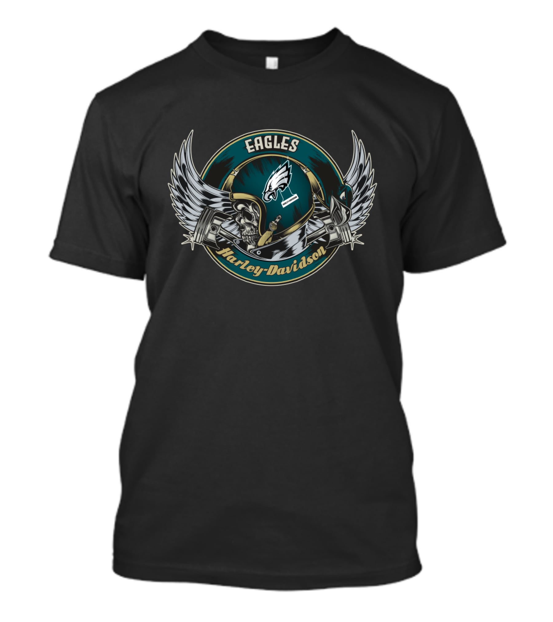 Eagles Harley Davidson Philadelphia Skull Helmet T-Shirt