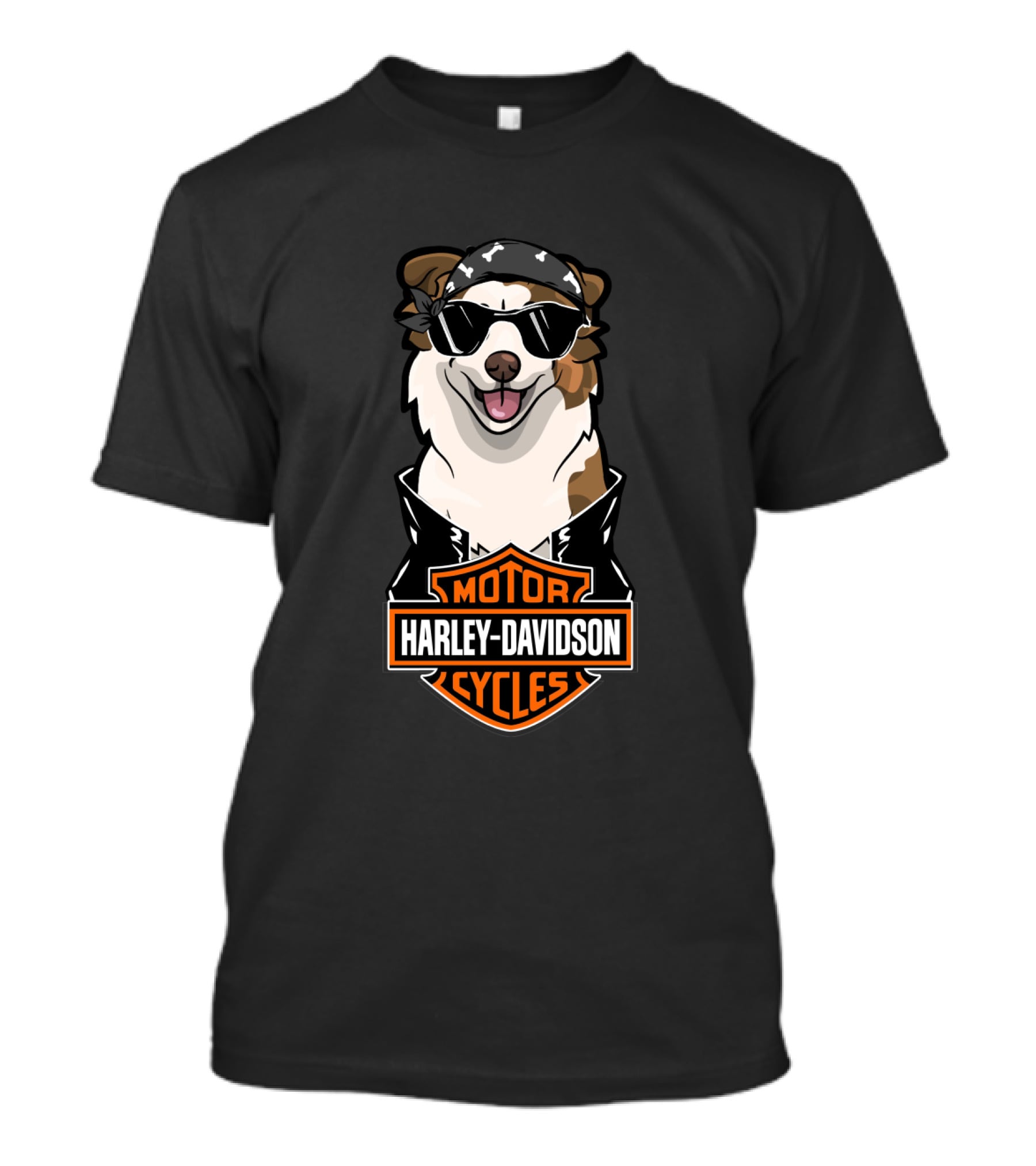 Harley Davidson Motor Cycles Australian Shepherd Biker Dog T-Shirt