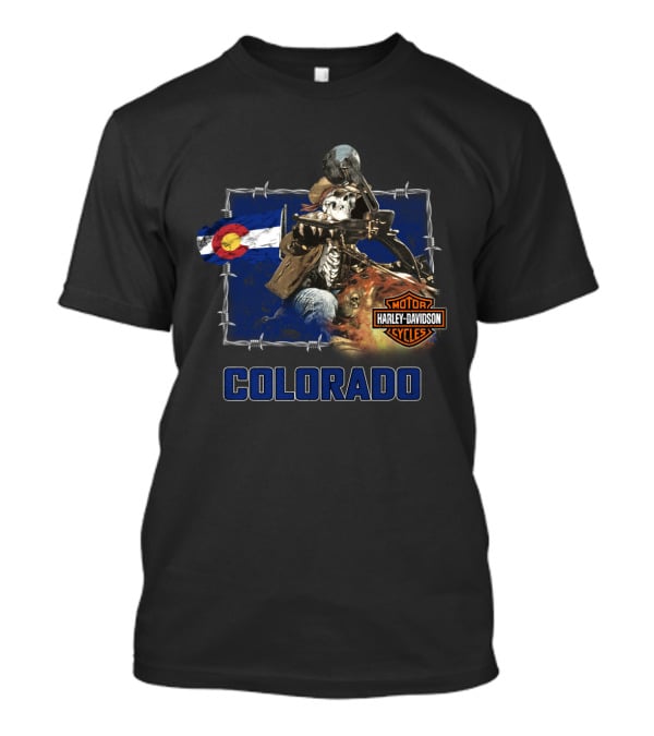 Colorado Harley Davidson Skeleton Rider With State Flag T-Shirt