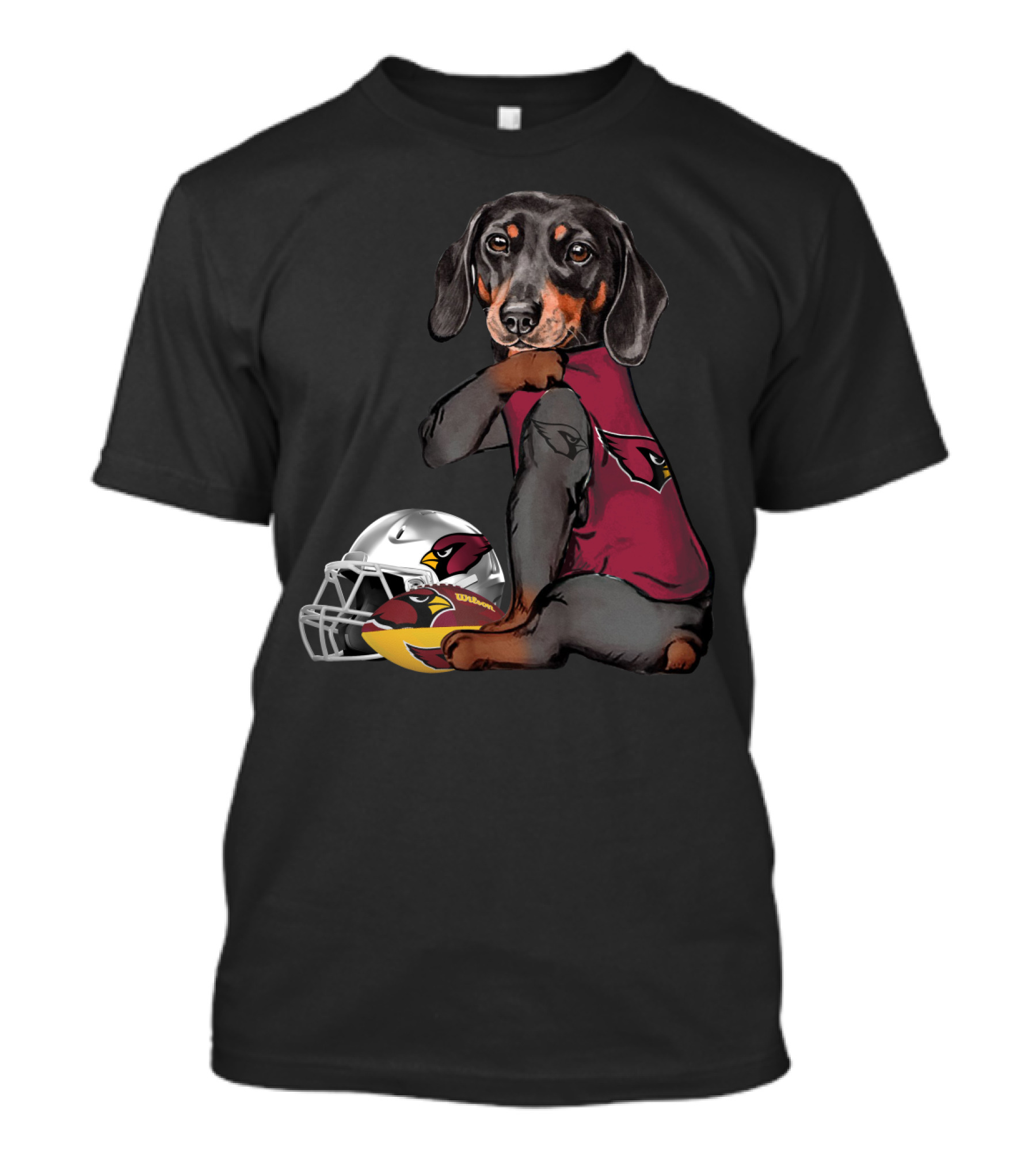 Arizona Cardinals Football Dachshund With Helmet And Ball T-Shirt