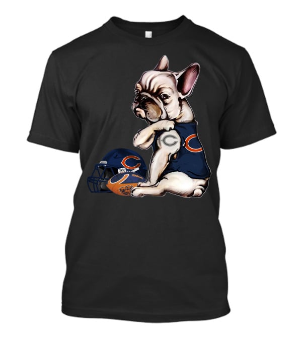 Chicago Bears Football Helmet Pug Wearing Team Jersey T-Shirt