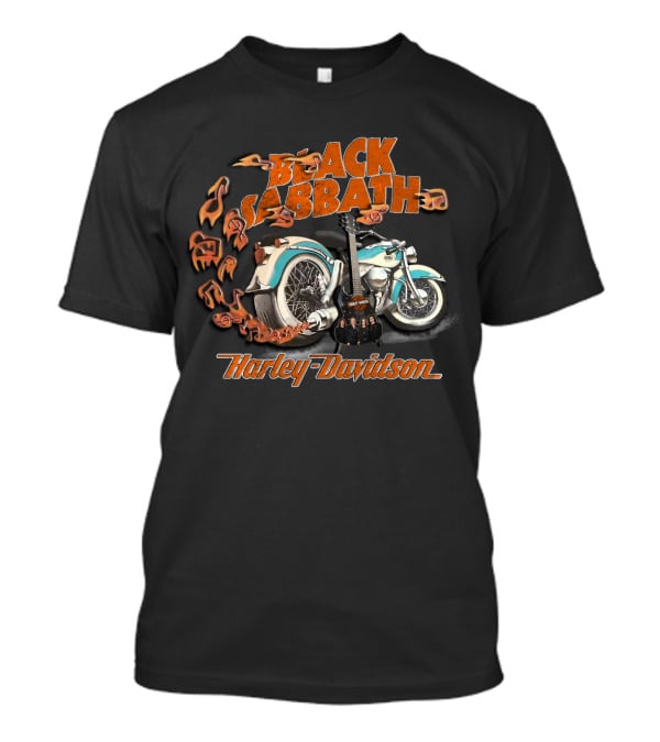 Black Sabbath Harley Davidson Motorcycle Flames Guitar T-Shirt