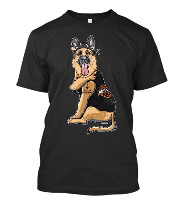German Shepherd I Love Harley Davidson Motorcycle T-Shirt