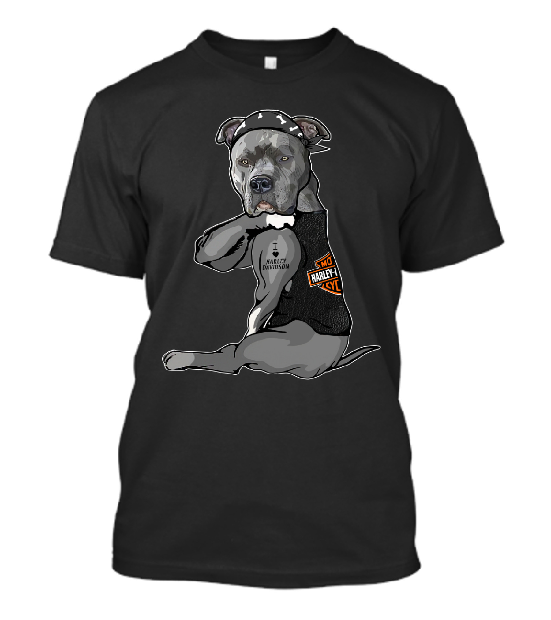 Harley Davidson Pitbull Wearing Bandana And Vest T-Shirt