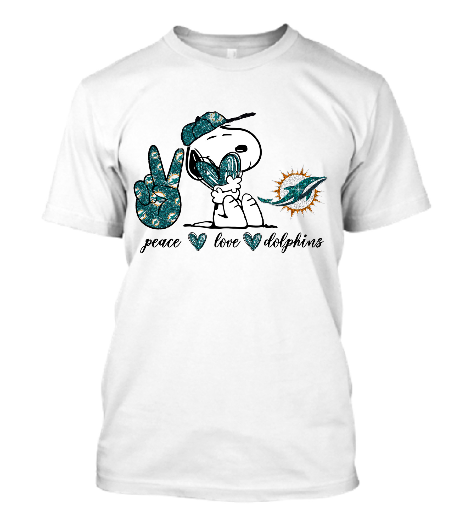 Peace Love Miami Dolphins Snoopy Fan Art Football T-Shirt