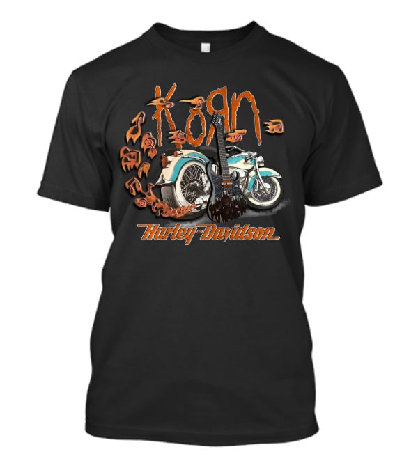 Korn Harley Davidson Motorcycle 20Hdm Guitar Flames T-Shirt